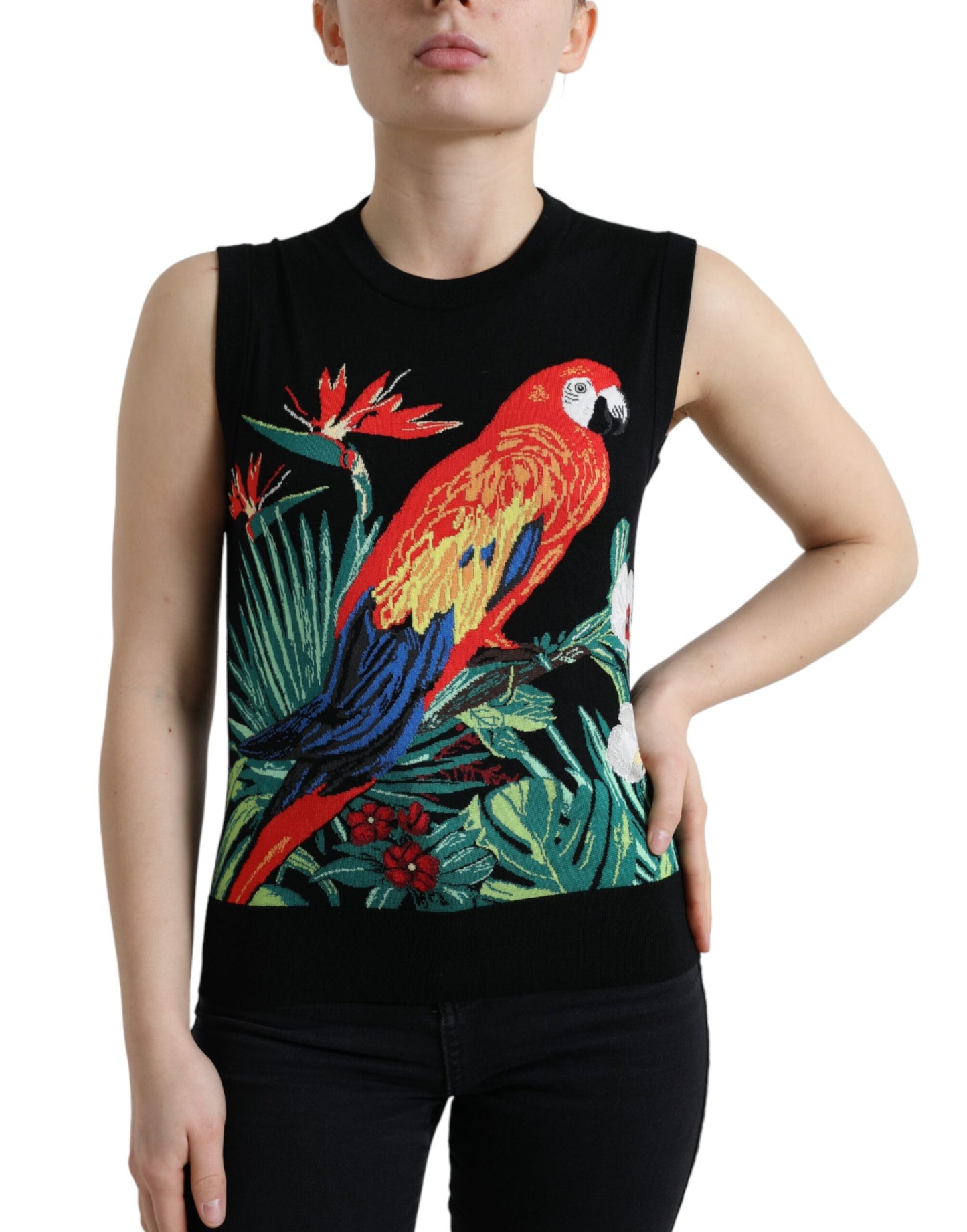 Dolce & Gabbana Black Bird Wool Knit Sleeveless Tank T-shirt Dolce & Gabbana