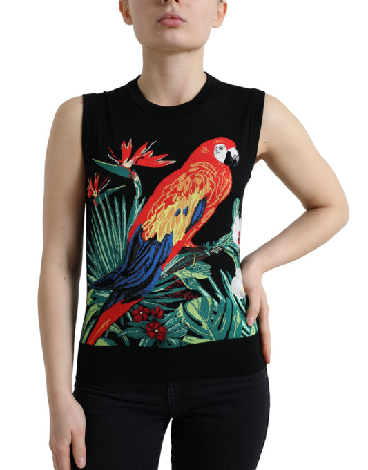 Dolce & Gabbana Black Bird Wool Knit Sleeveless Tank T-shirt Dolce & Gabbana
