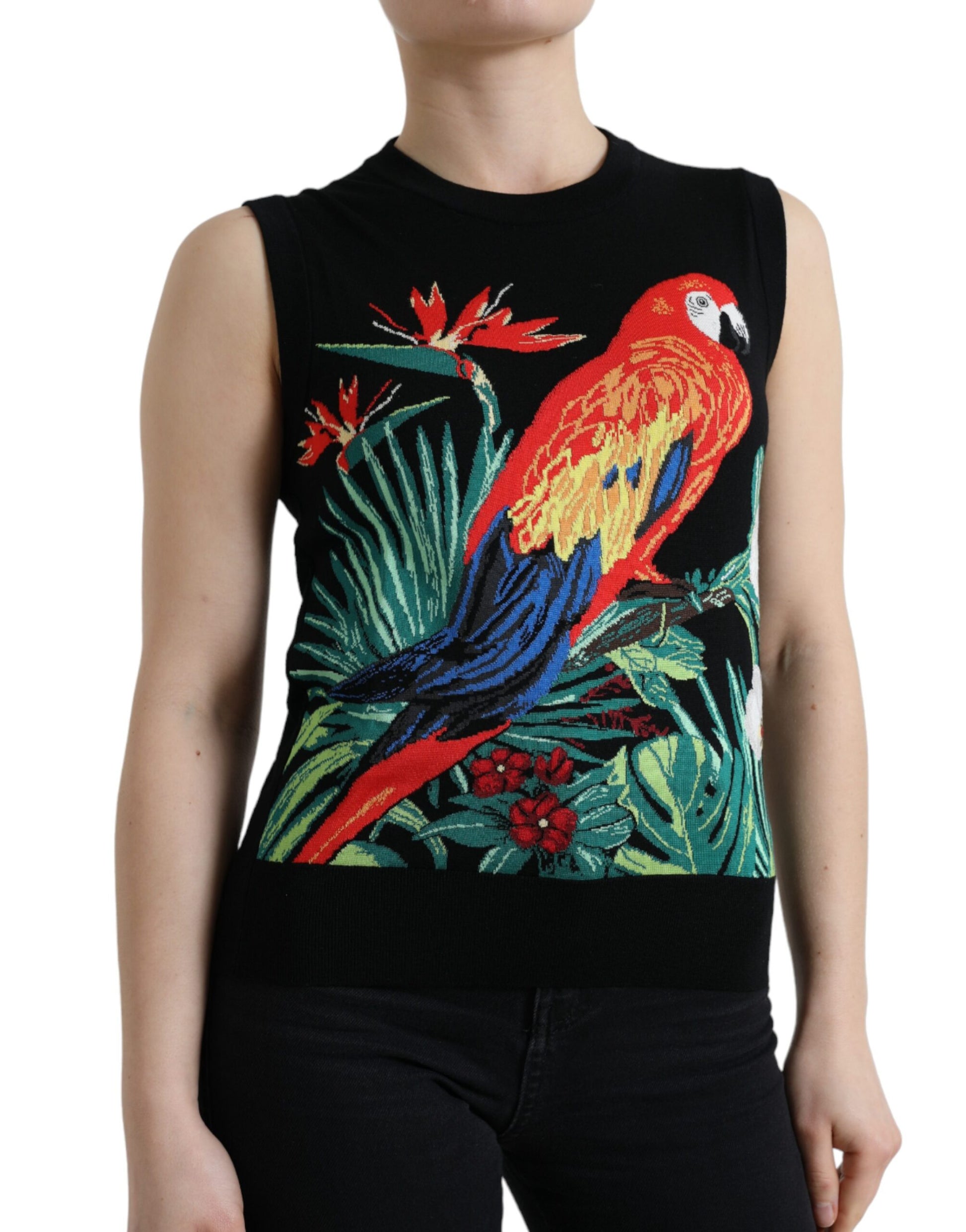 Dolce & Gabbana Black Bird Wool Knit Sleeveless Tank T-shirt Dolce & Gabbana