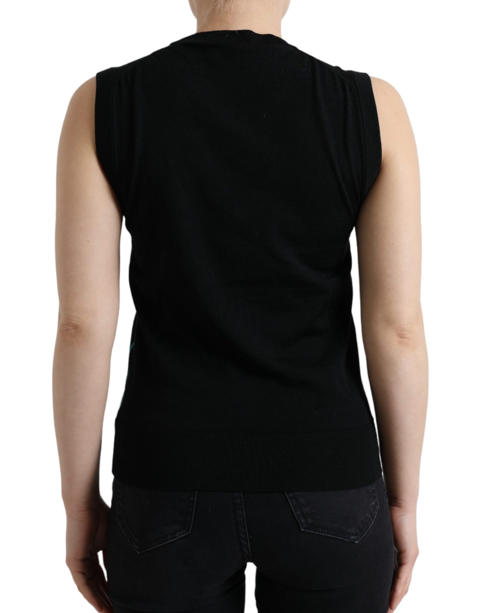Dolce & Gabbana Black Bird Wool Knit Sleeveless Tank T-shirt Dolce & Gabbana