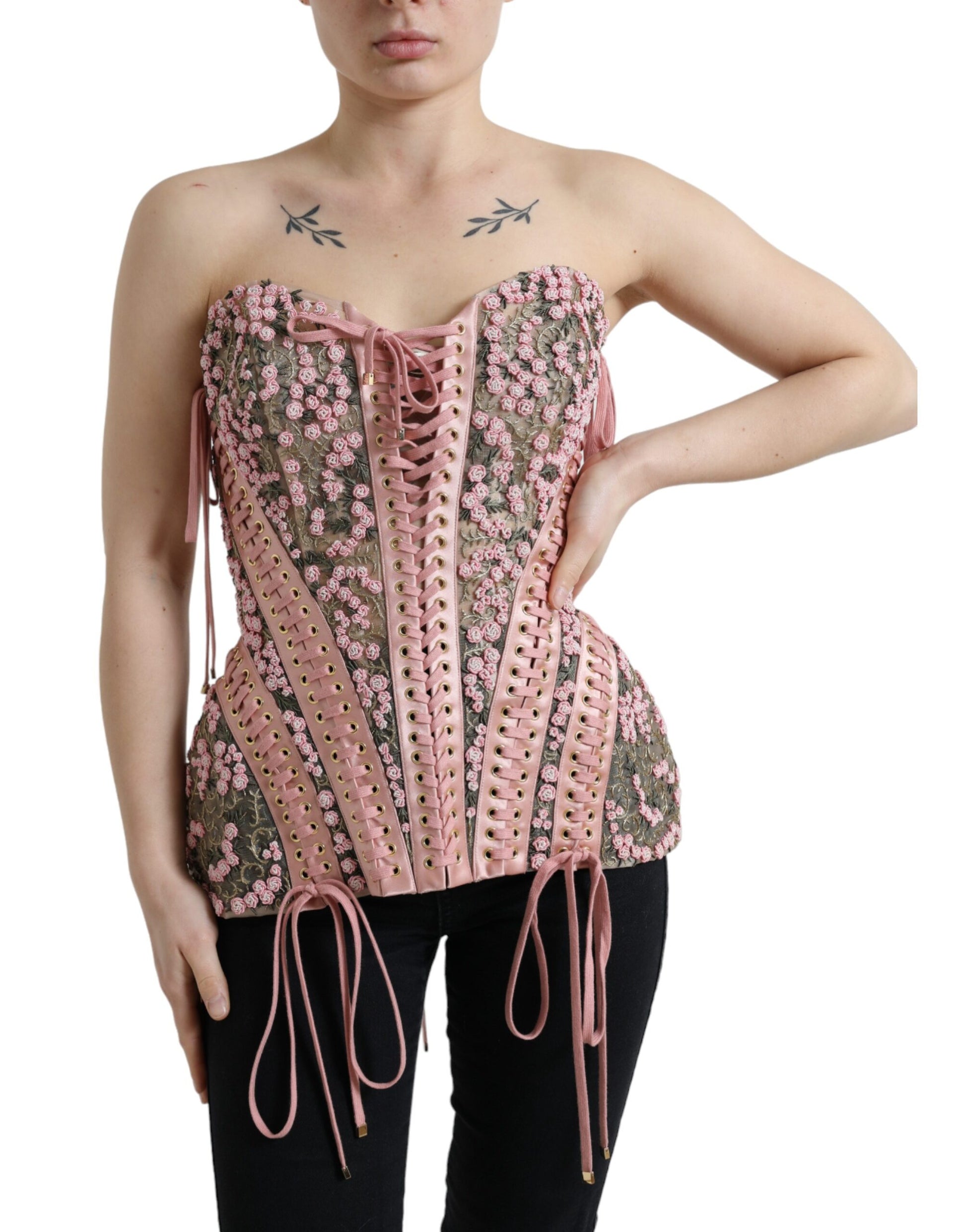 Dolce & Gabbana Pink Floral Applique Bustier Corset Top Dolce & Gabbana