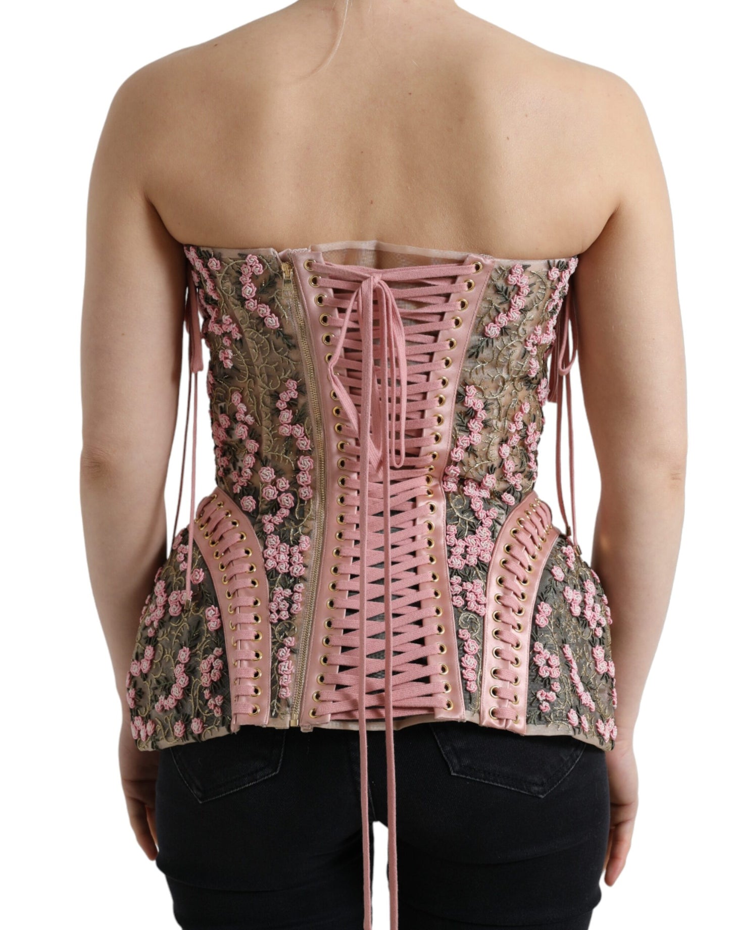 Dolce & Gabbana Pink Floral Applique Bustier Corset Top Dolce & Gabbana