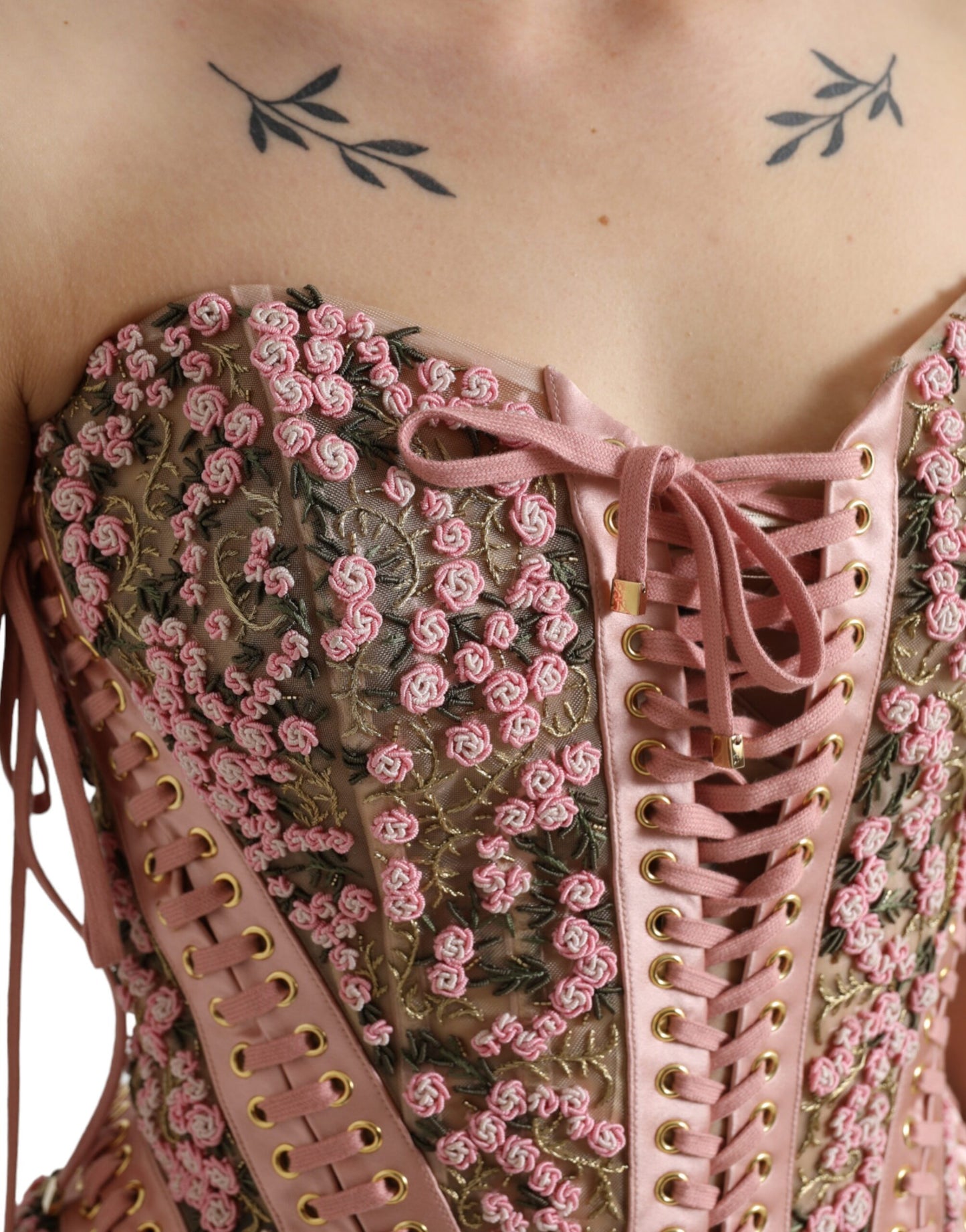 Dolce & Gabbana Pink Floral Applique Bustier Corset Top Dolce & Gabbana