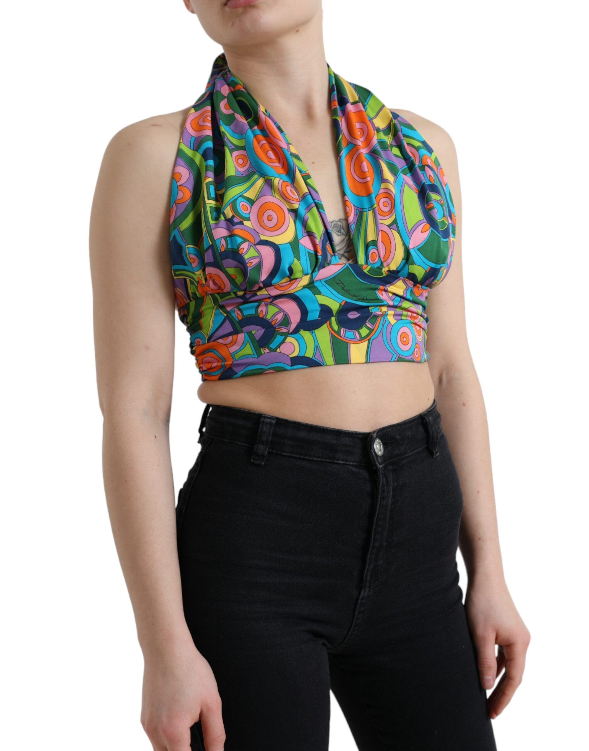Dolce & Gabbana Multicolor Halter Sleeveless Cropped Tank Top Dolce & Gabbana