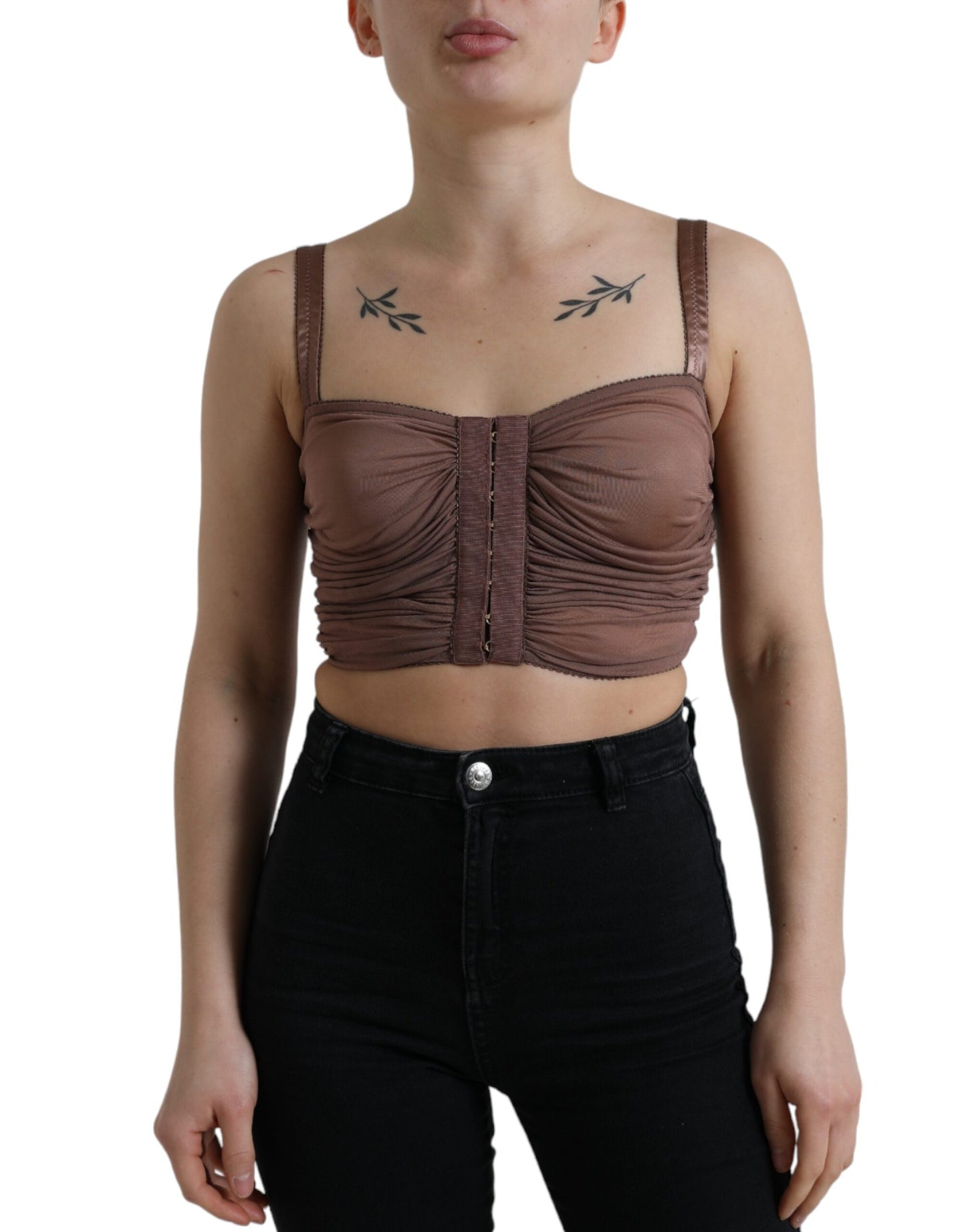 Dolce & Gabbana Brown Viscose Bustier Sleeveless Cropped Top Dolce & Gabbana
