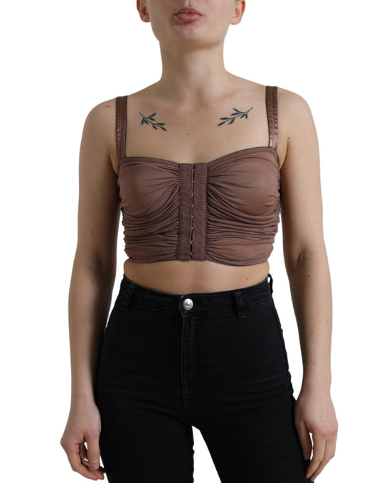Dolce & Gabbana Brown Viscose Bustier Sleeveless Cropped Top Dolce & Gabbana
