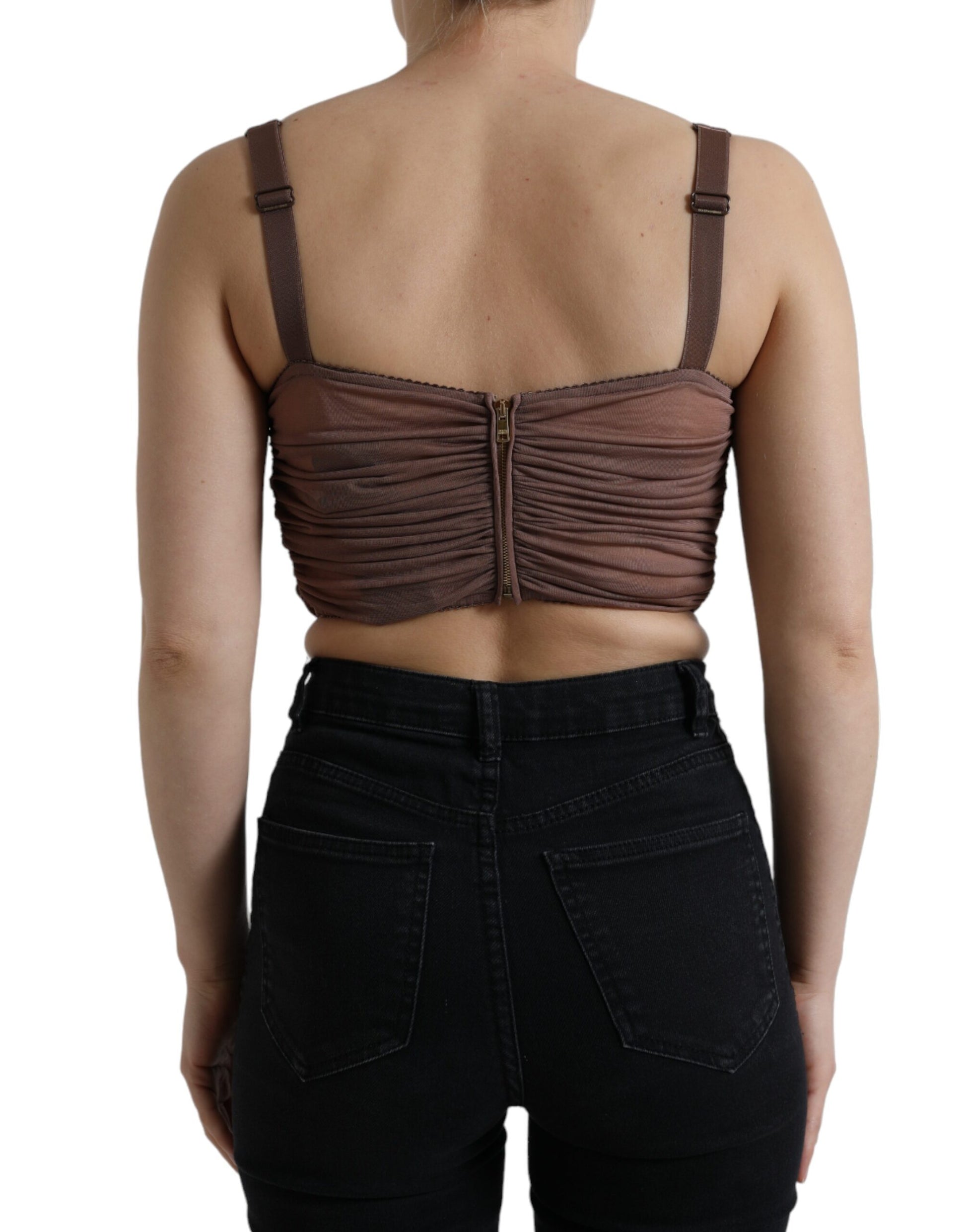 Dolce & Gabbana Brown Viscose Bustier Sleeveless Cropped Top Dolce & Gabbana