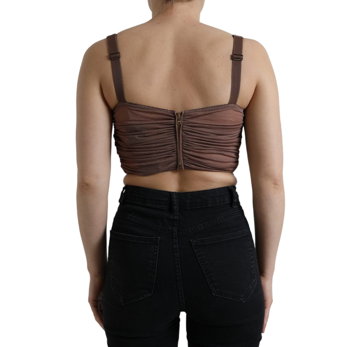 Dolce & Gabbana Brown Viscose Bustier Sleeveless Cropped Top