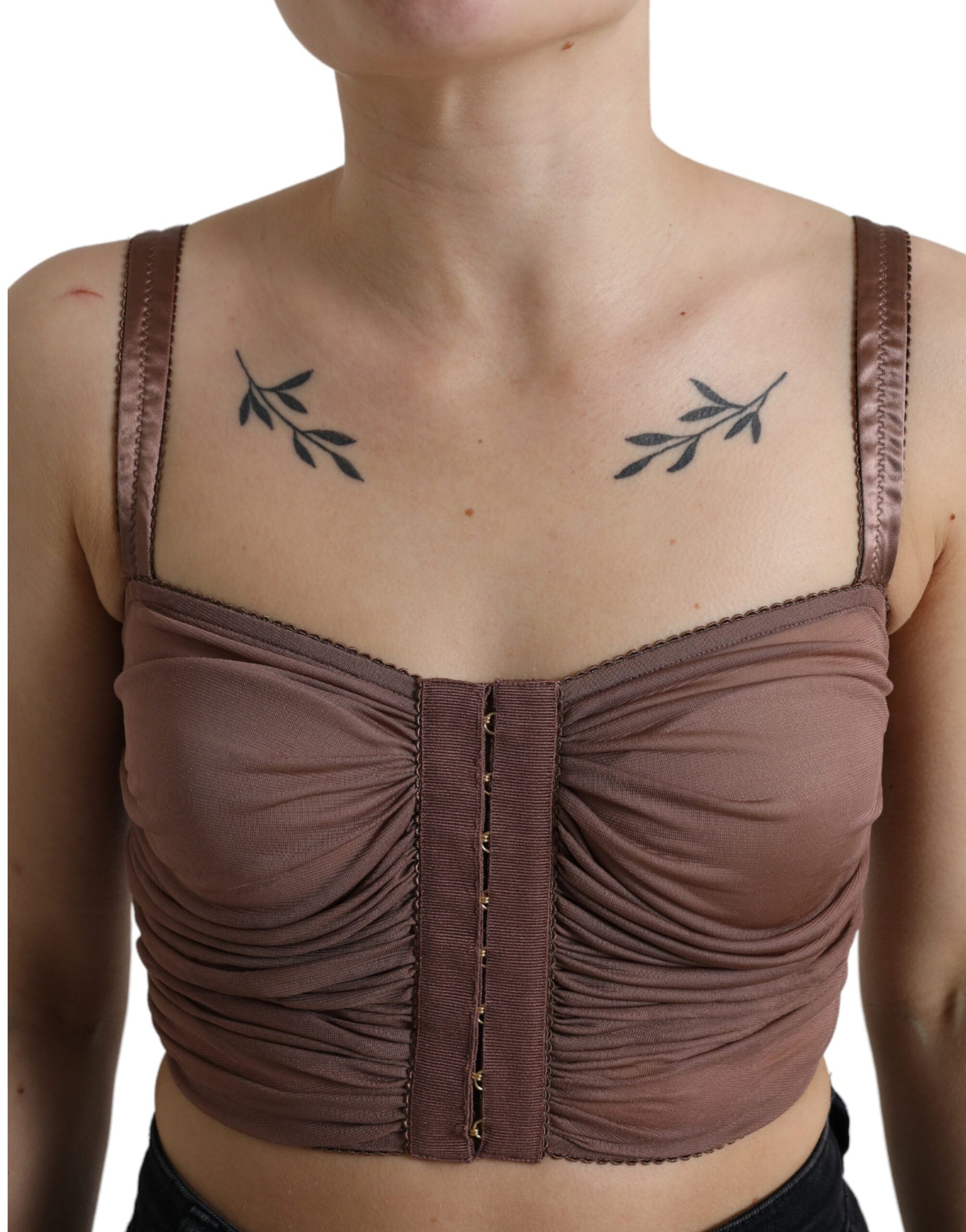 Dolce & Gabbana Brown Viscose Bustier Sleeveless Cropped Top Dolce & Gabbana