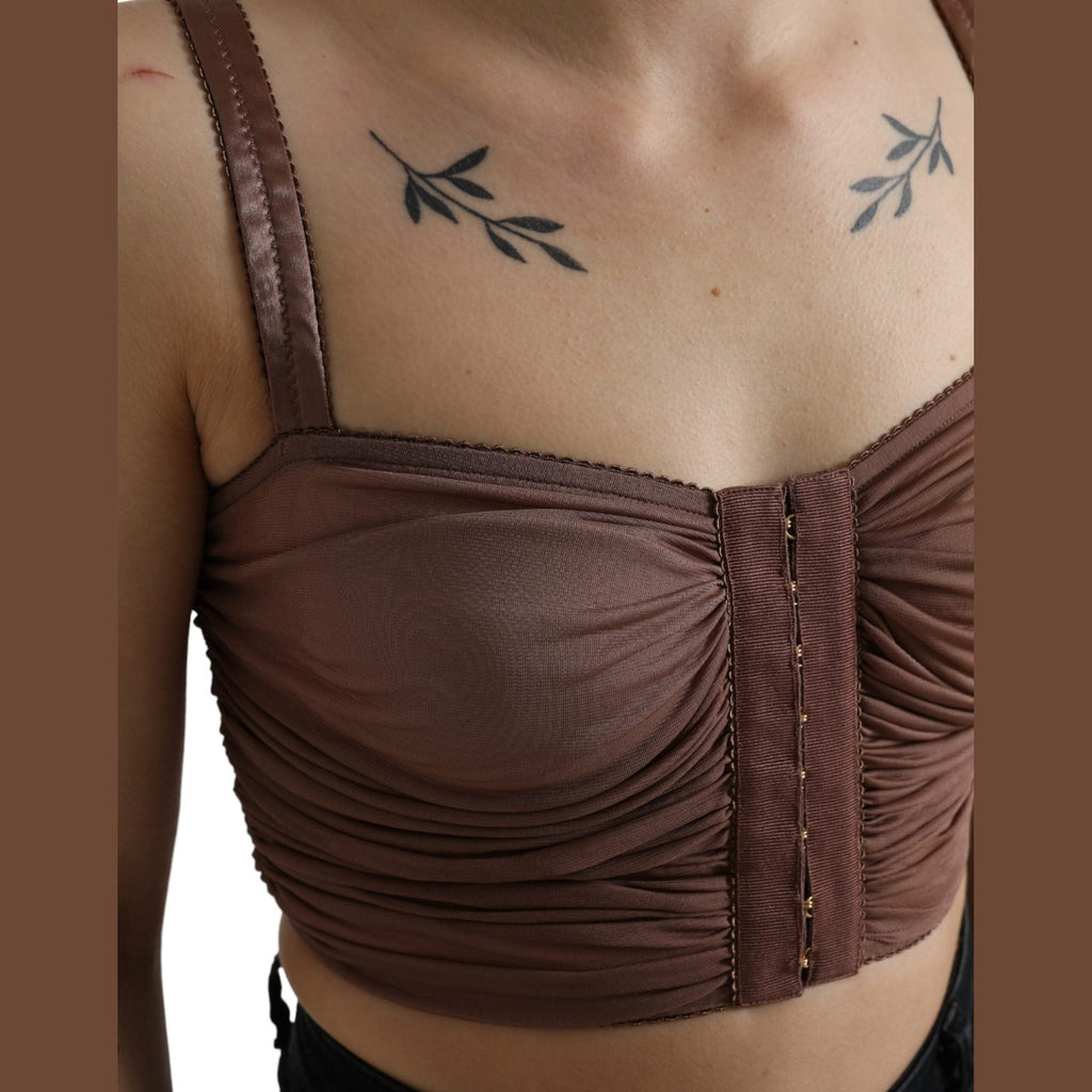 Dolce & Gabbana Brown Viscose Bustier Sleeveless Cropped Top