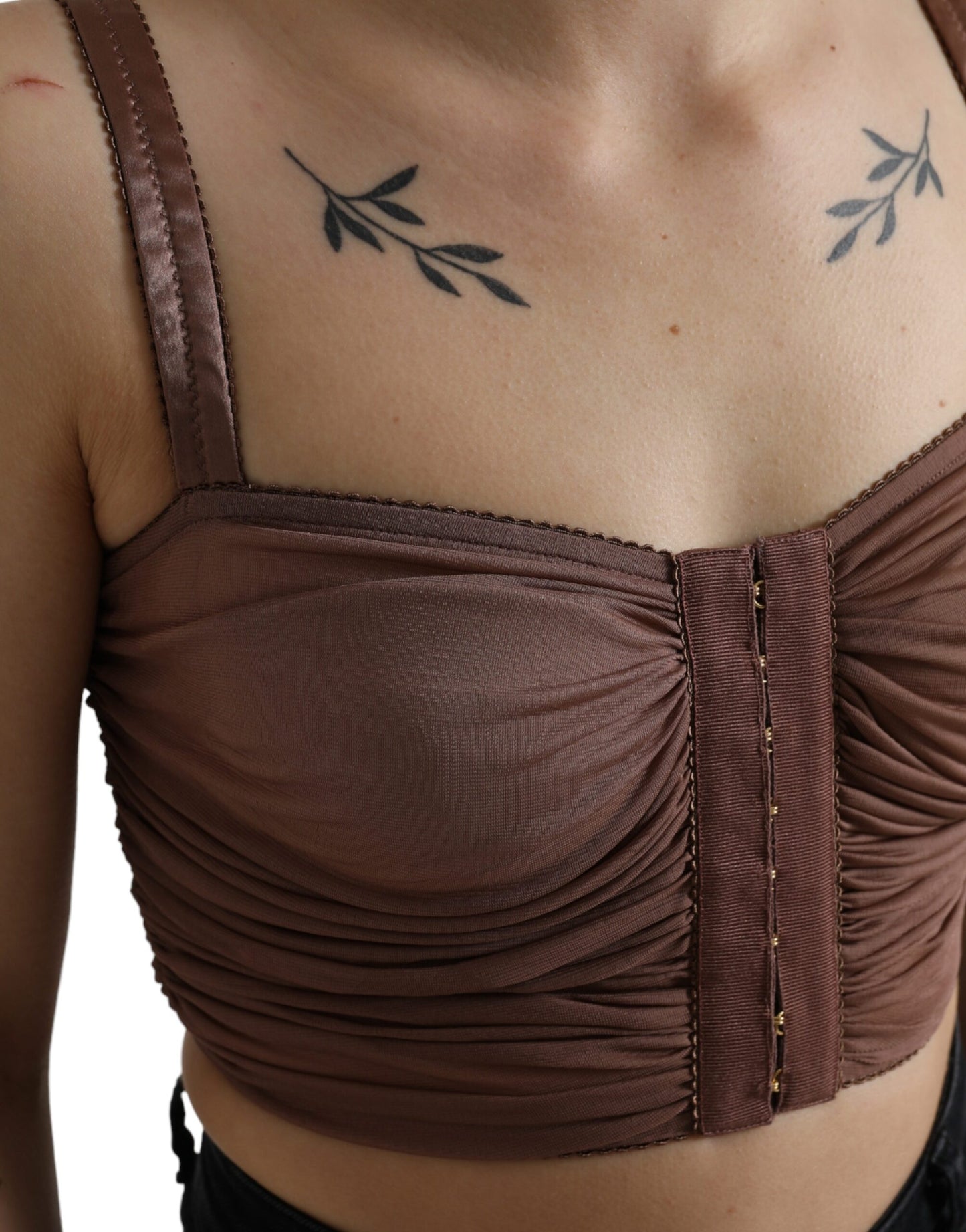 Dolce & Gabbana Brown Viscose Bustier Sleeveless Cropped Top Dolce & Gabbana