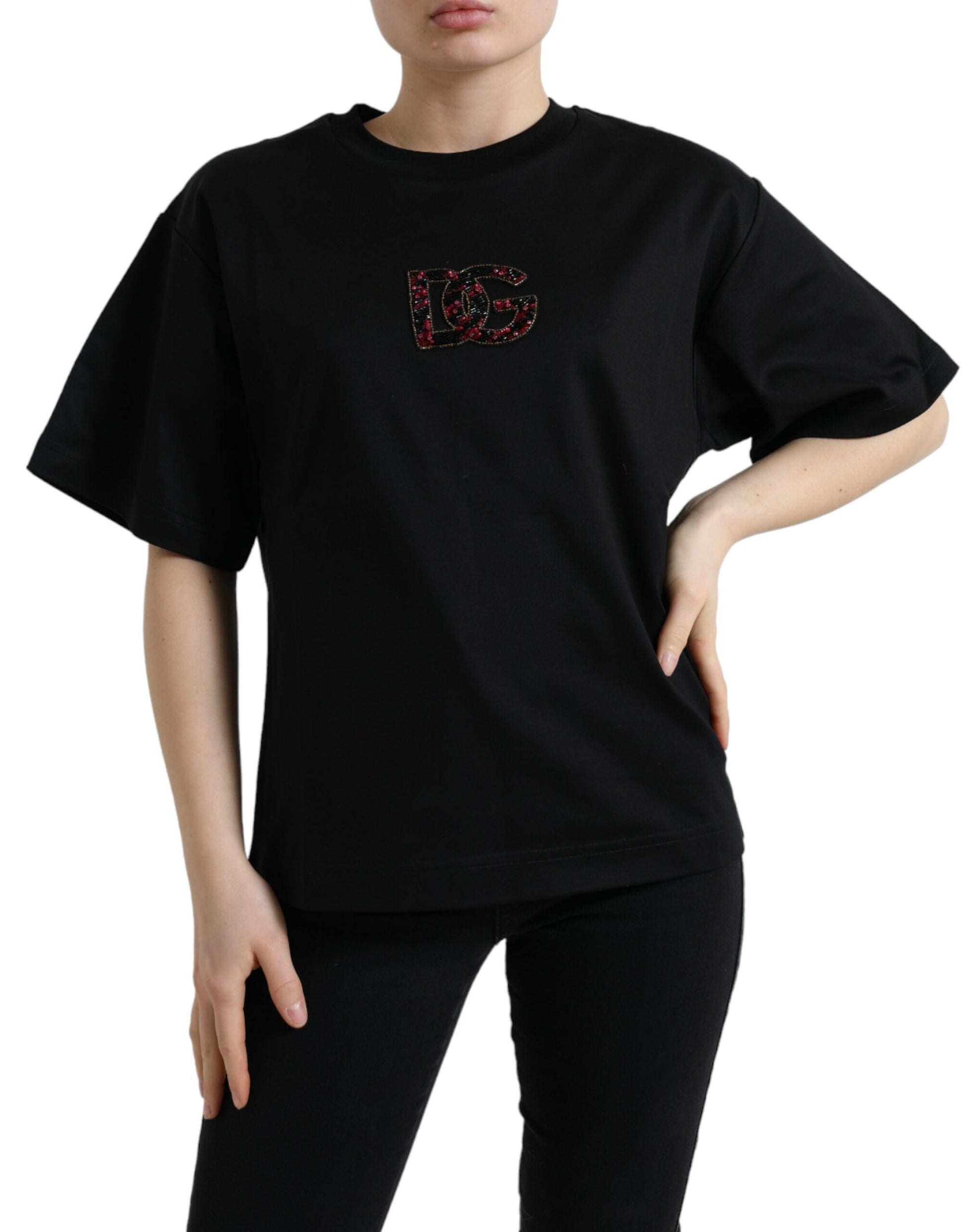 Dolce & Gabbana Black Cotton DG Crystal Crewneck Tee T-shirt Dolce & Gabbana