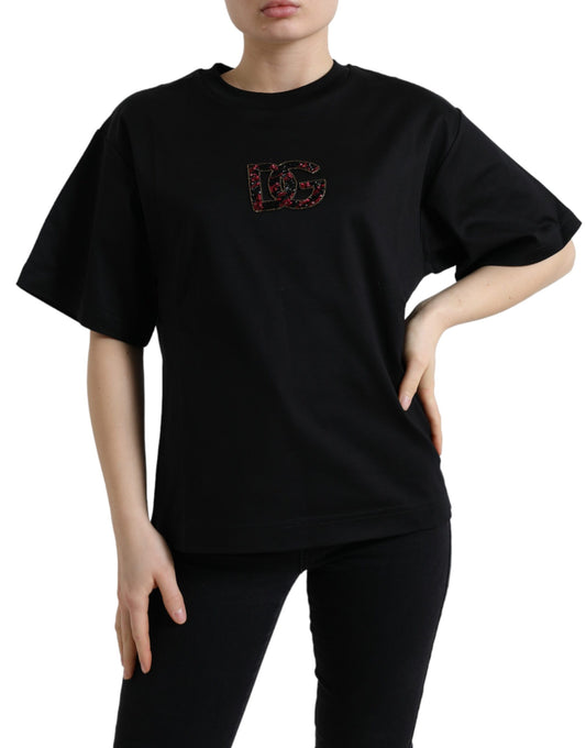 Dolce & Gabbana Black Cotton DG Crystal Crewneck Tee T-shirt Dolce & Gabbana