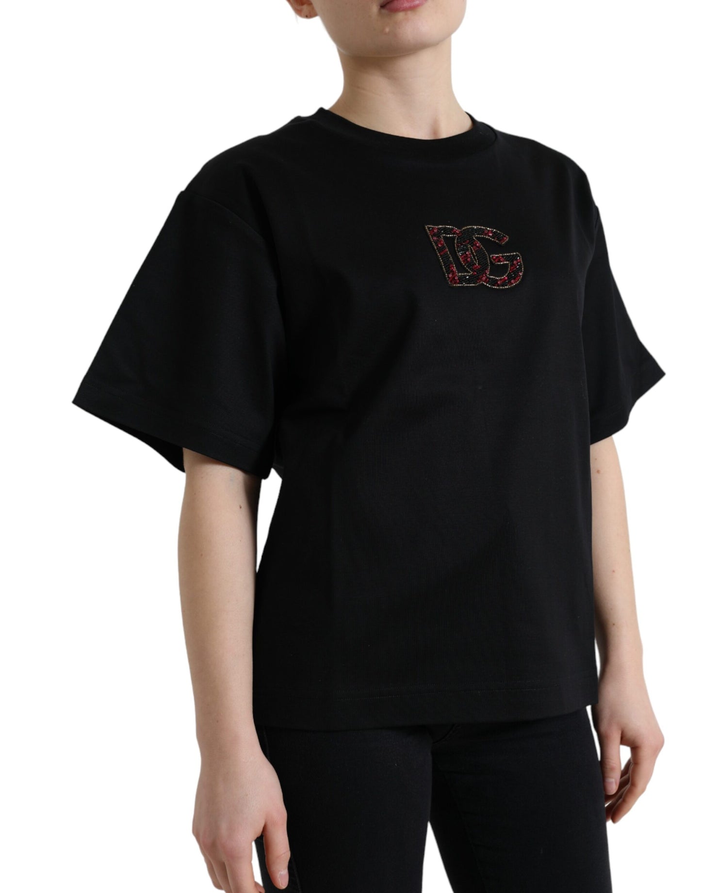 Dolce & Gabbana Black Cotton DG Crystal Crewneck Tee T-shirt Dolce & Gabbana