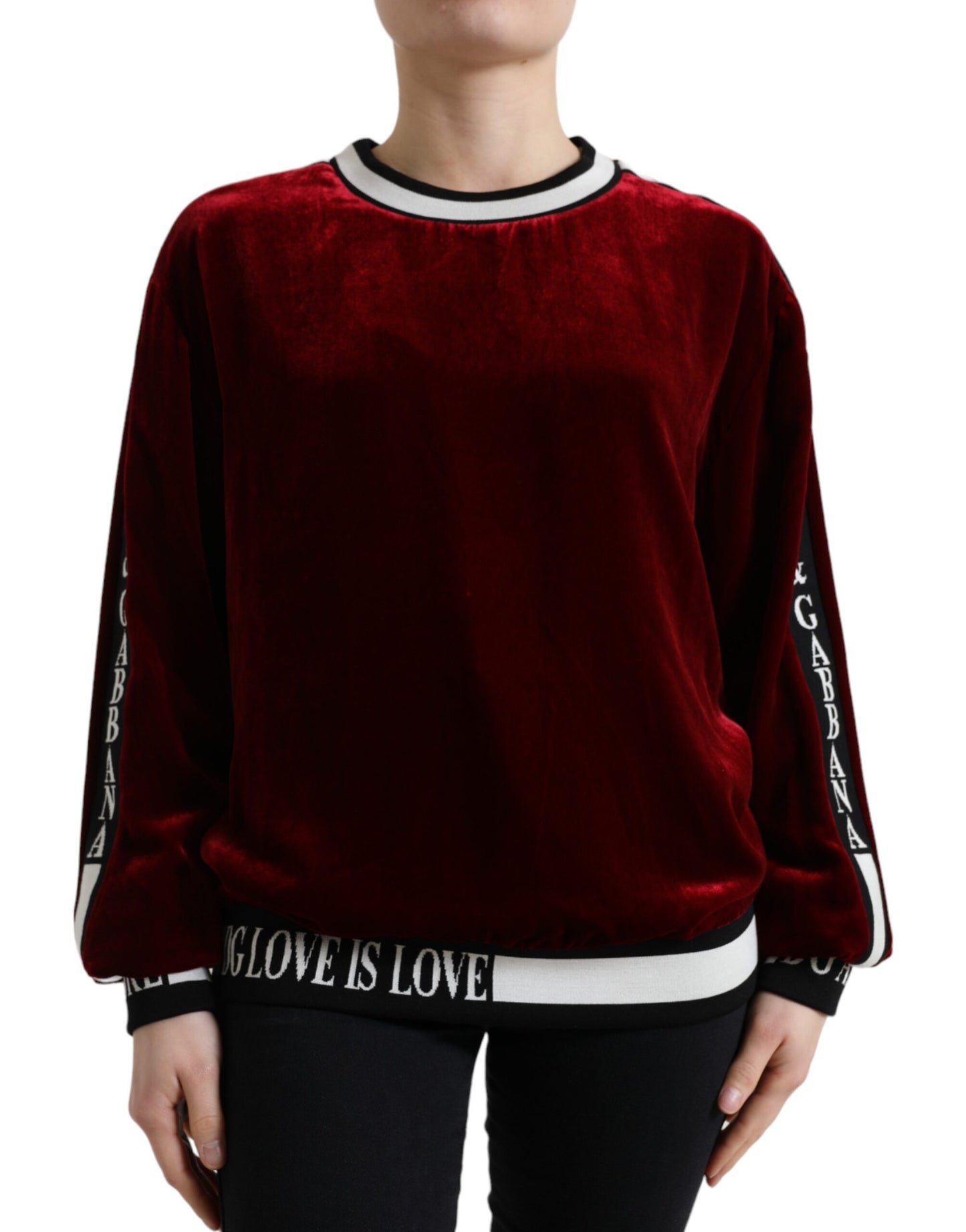 Dolce & Gabbana Bordeaux Velvet Crew Neck Pullover Sweater Dolce & Gabbana