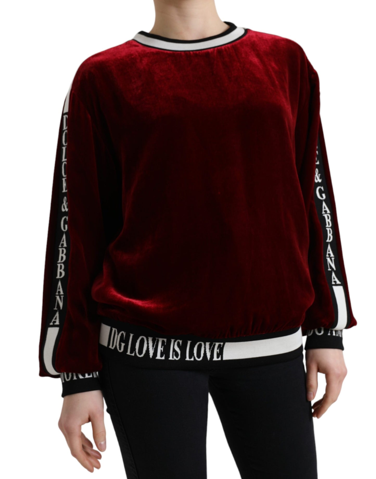 Dolce & Gabbana Bordeaux Velvet Crew Neck Pullover Sweater Dolce & Gabbana