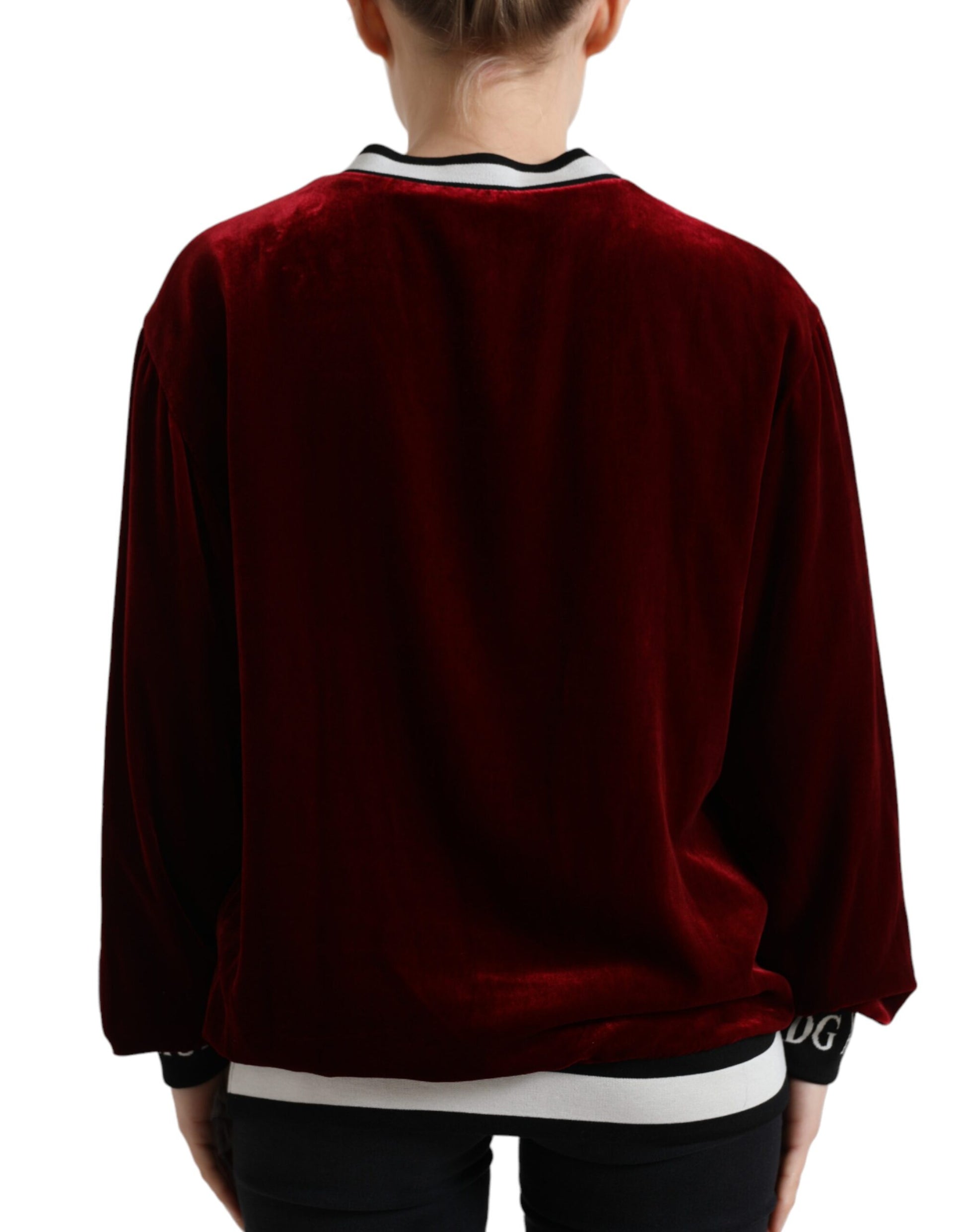 Dolce & Gabbana Bordeaux Velvet Crew Neck Pullover Sweater Dolce & Gabbana