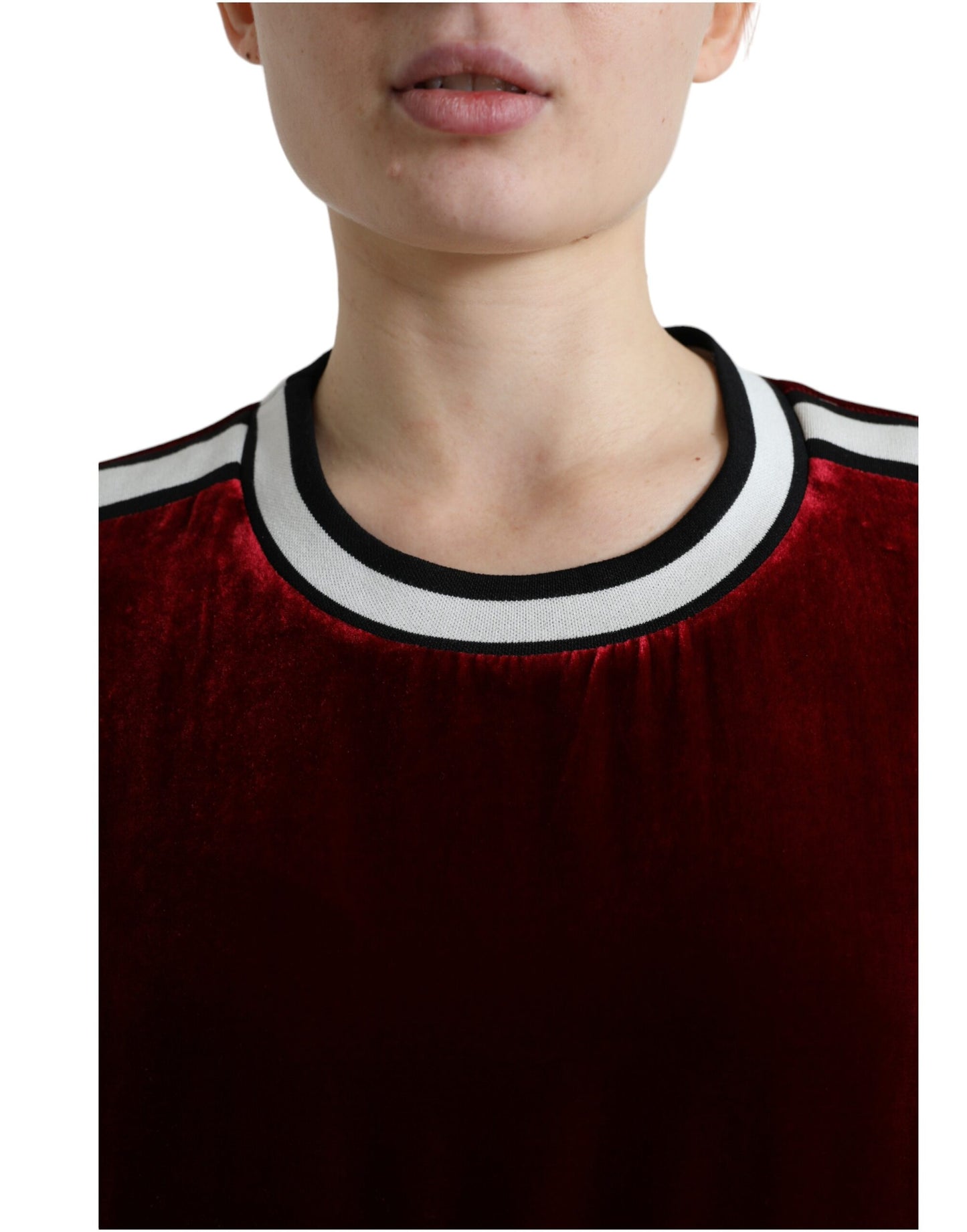 Dolce & Gabbana Bordeaux Velvet Crew Neck Pullover Sweater Dolce & Gabbana