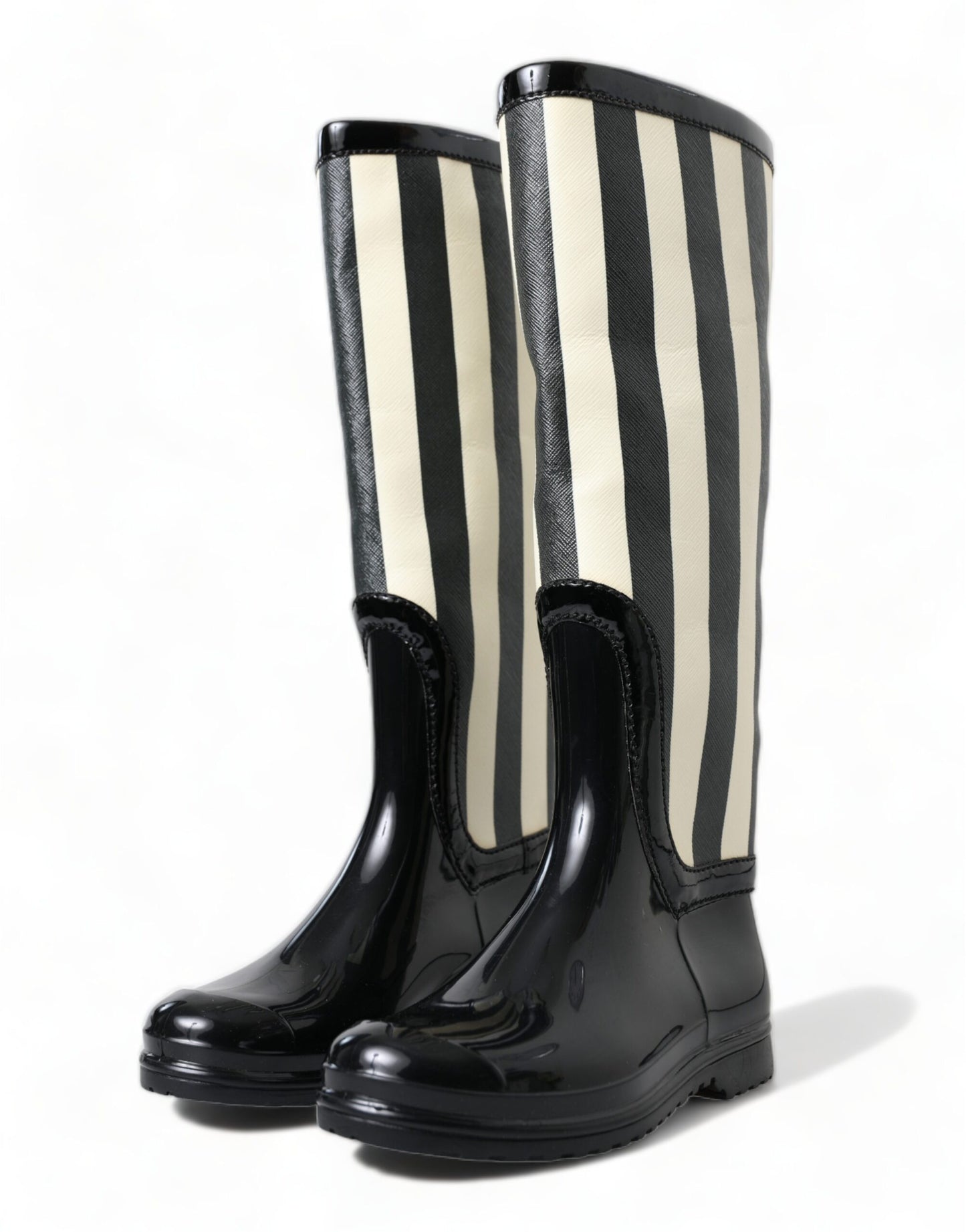 Dolce & Gabbana Black Rubber Knee High Flat Boots Shoes Dolce & Gabbana