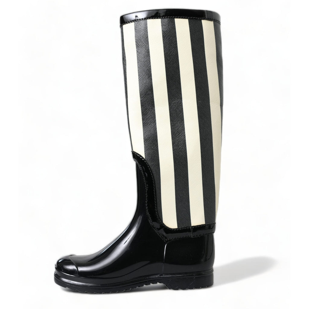 Dolce & Gabbana Black Rubber Knee High Flat Boots Shoes