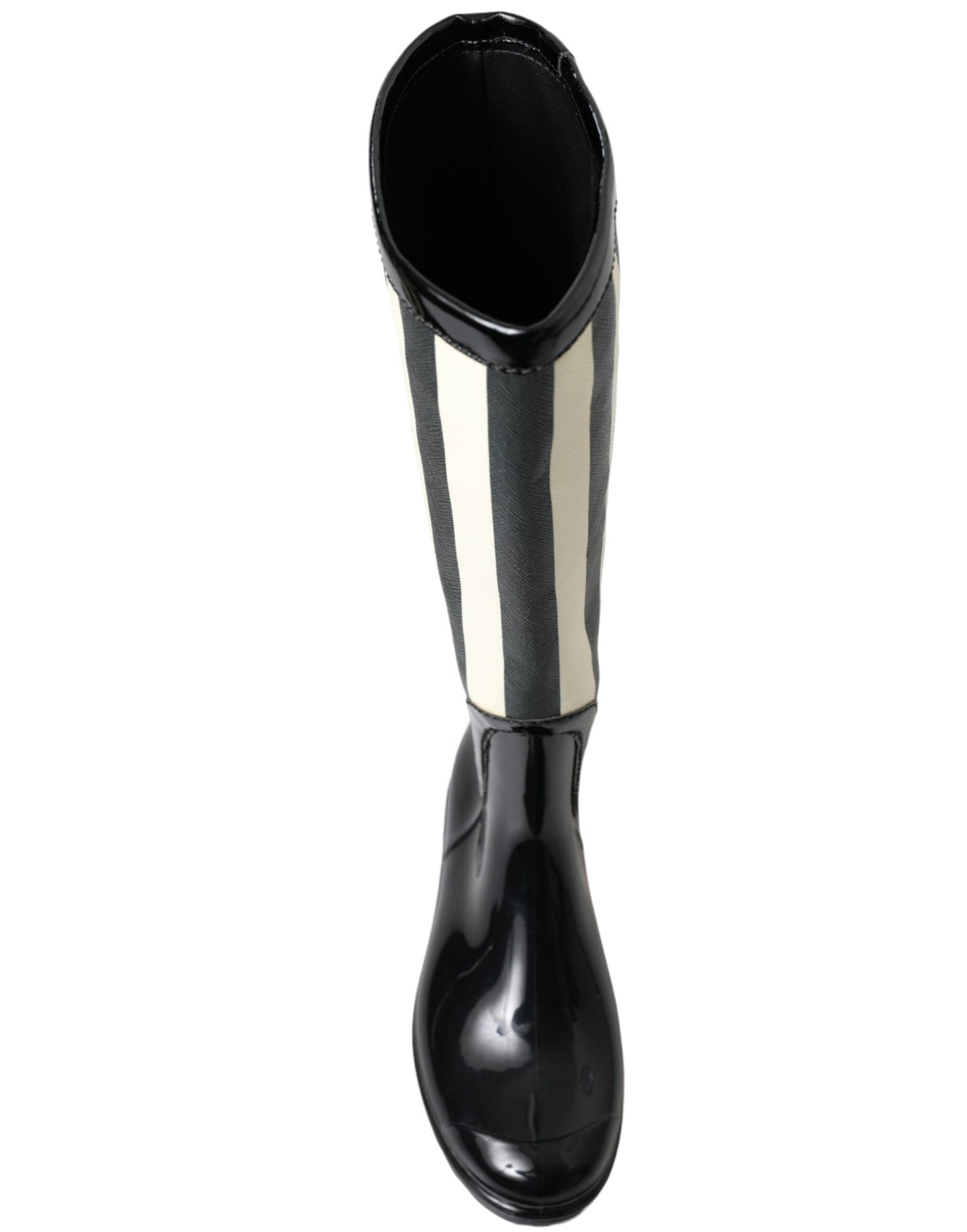 Dolce & Gabbana Black Rubber Knee High Flat Boots Shoes Dolce & Gabbana