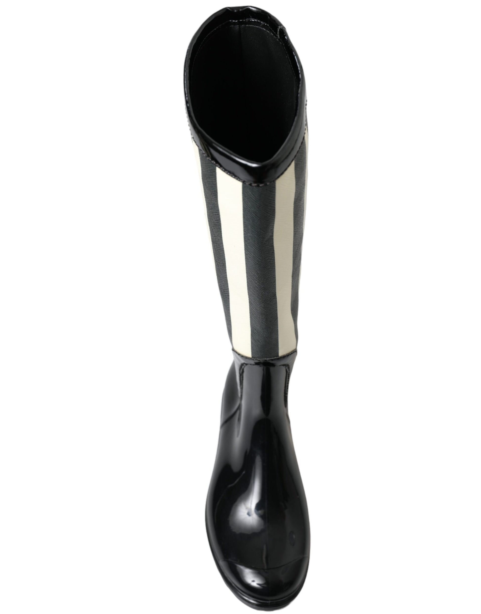 Dolce & Gabbana Black Rubber Knee High Flat Boots Shoes Dolce & Gabbana