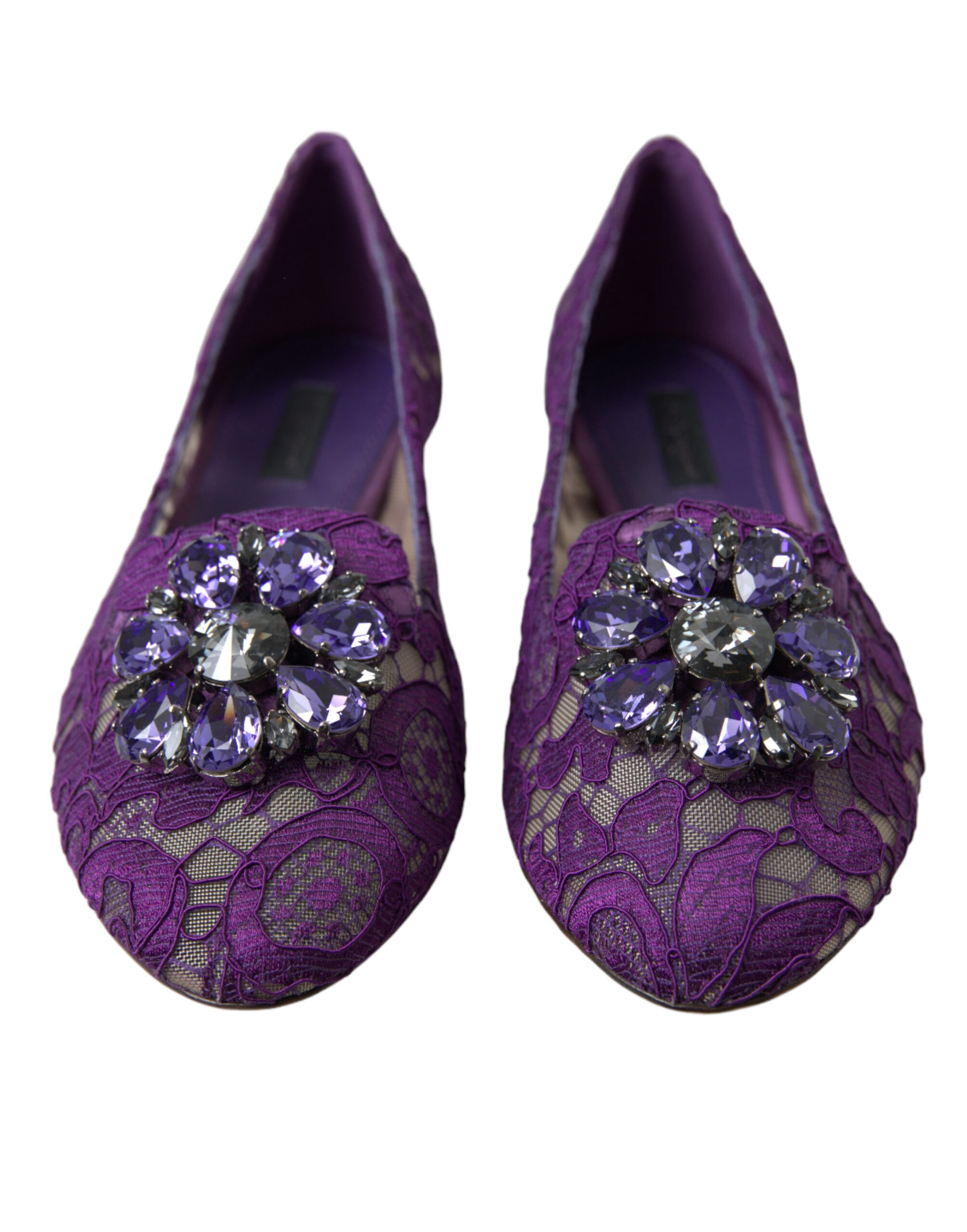 Dolce & Gabbana Purple Vally Taormina Lace Crystals Flats Shoes Dolce & Gabbana
