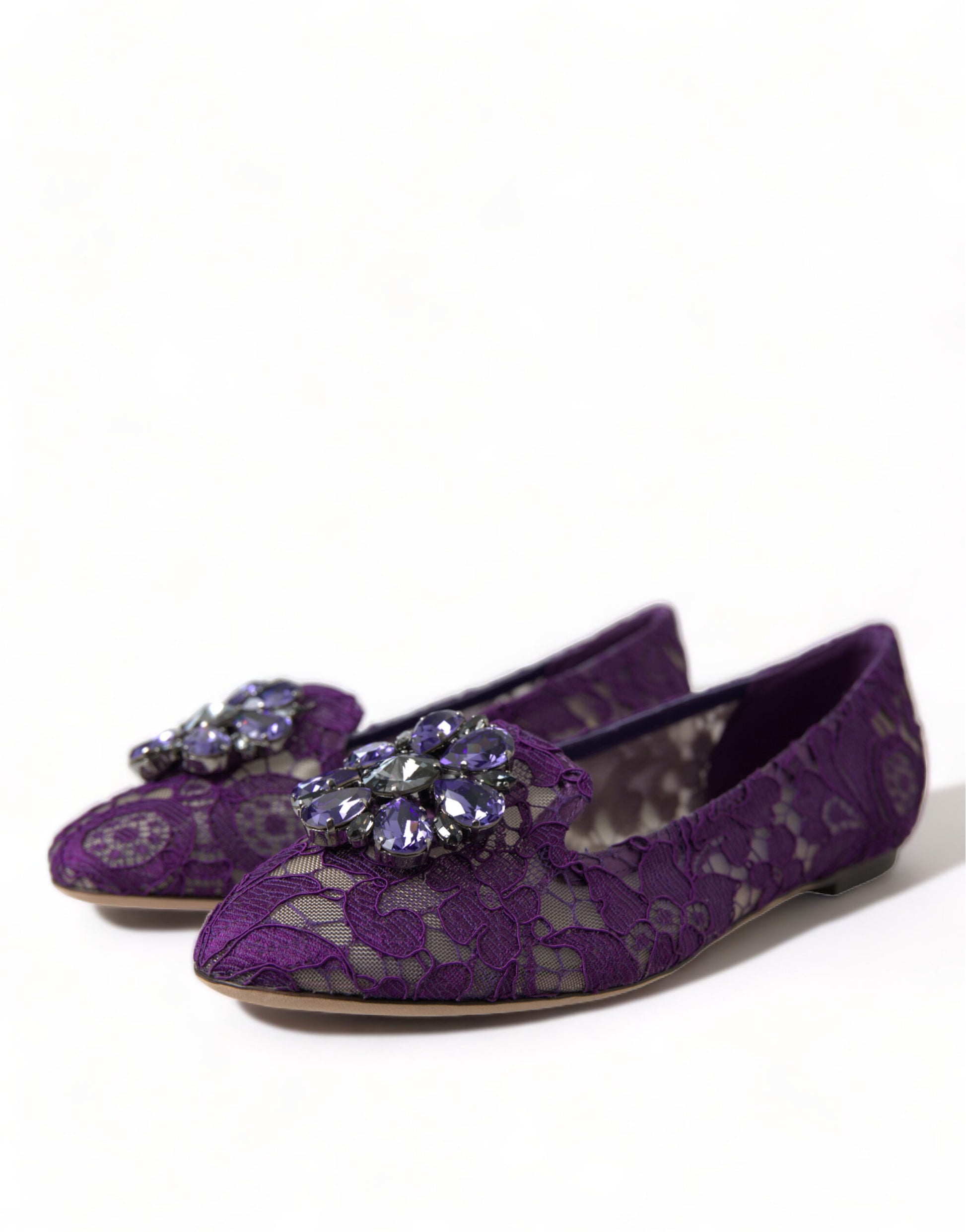Dolce & Gabbana Purple Vally Taormina Lace Crystals Flats Shoes Dolce & Gabbana