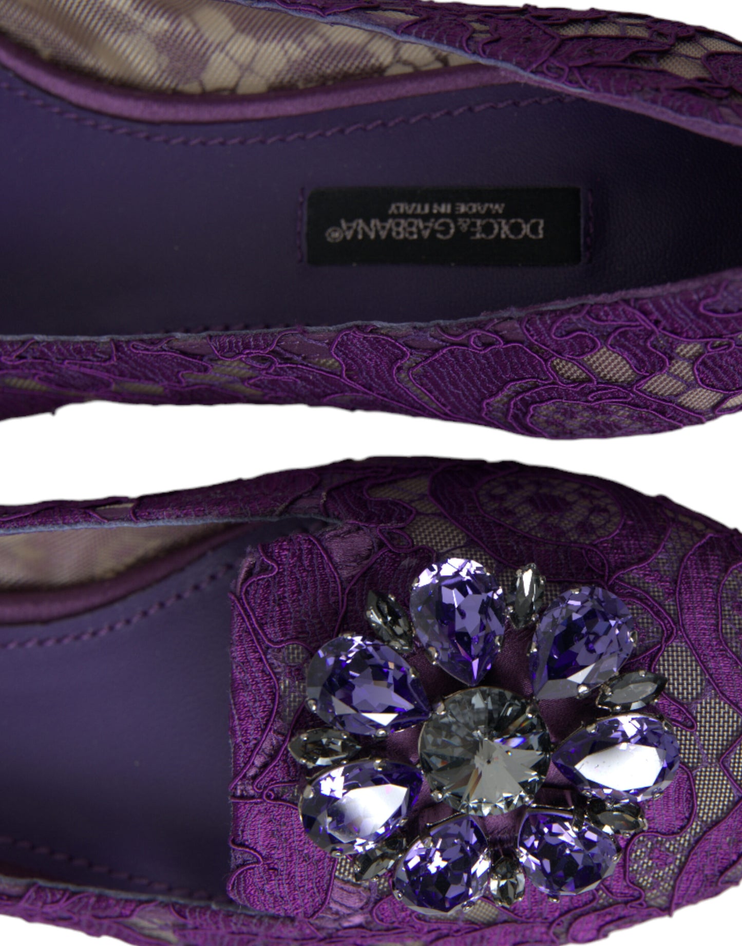 Dolce & Gabbana Purple Vally Taormina Lace Crystals Flats Shoes Dolce & Gabbana