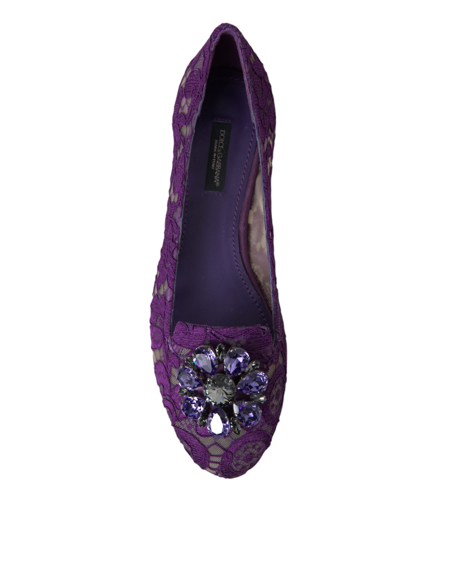 Dolce & Gabbana Purple Vally Taormina Lace Crystals Flats Shoes Dolce & Gabbana