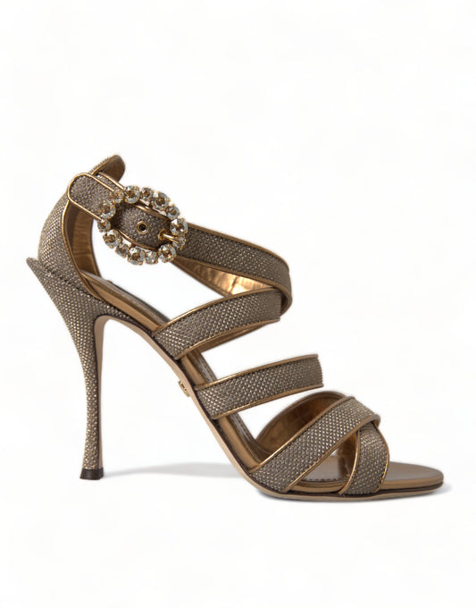 Dolce & Gabbana Bronze Crystal Strap Heels Sandals Shoes Dolce & Gabbana