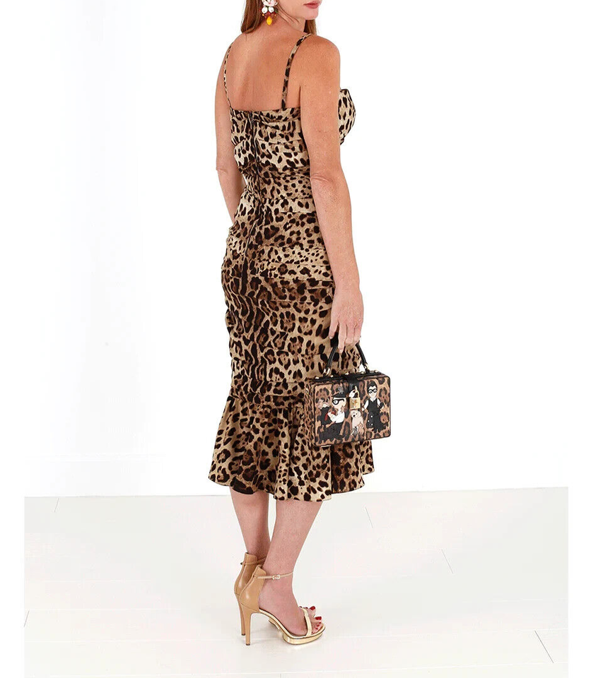 Dolce & Gabbana Brown Leopard Print Ruched Midi Dress Dolce & Gabbana