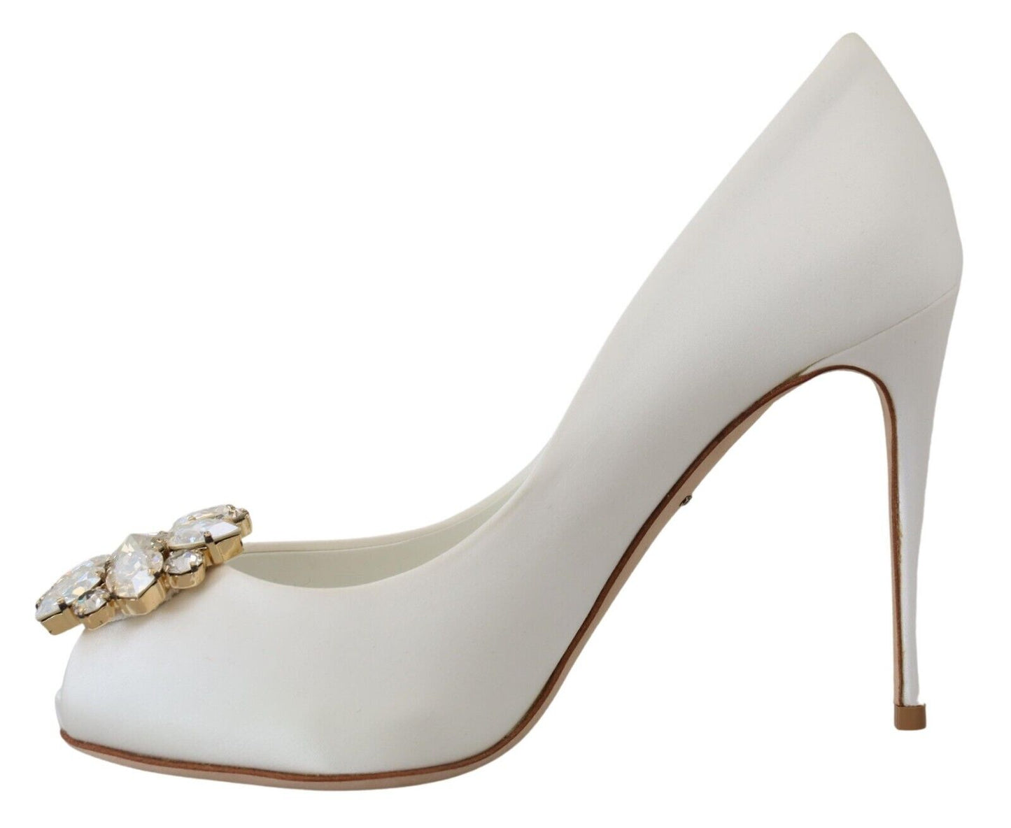 Dolce & Gabbana White Crystals Peep Toe Heel Satin Pumps Dolce & Gabbana