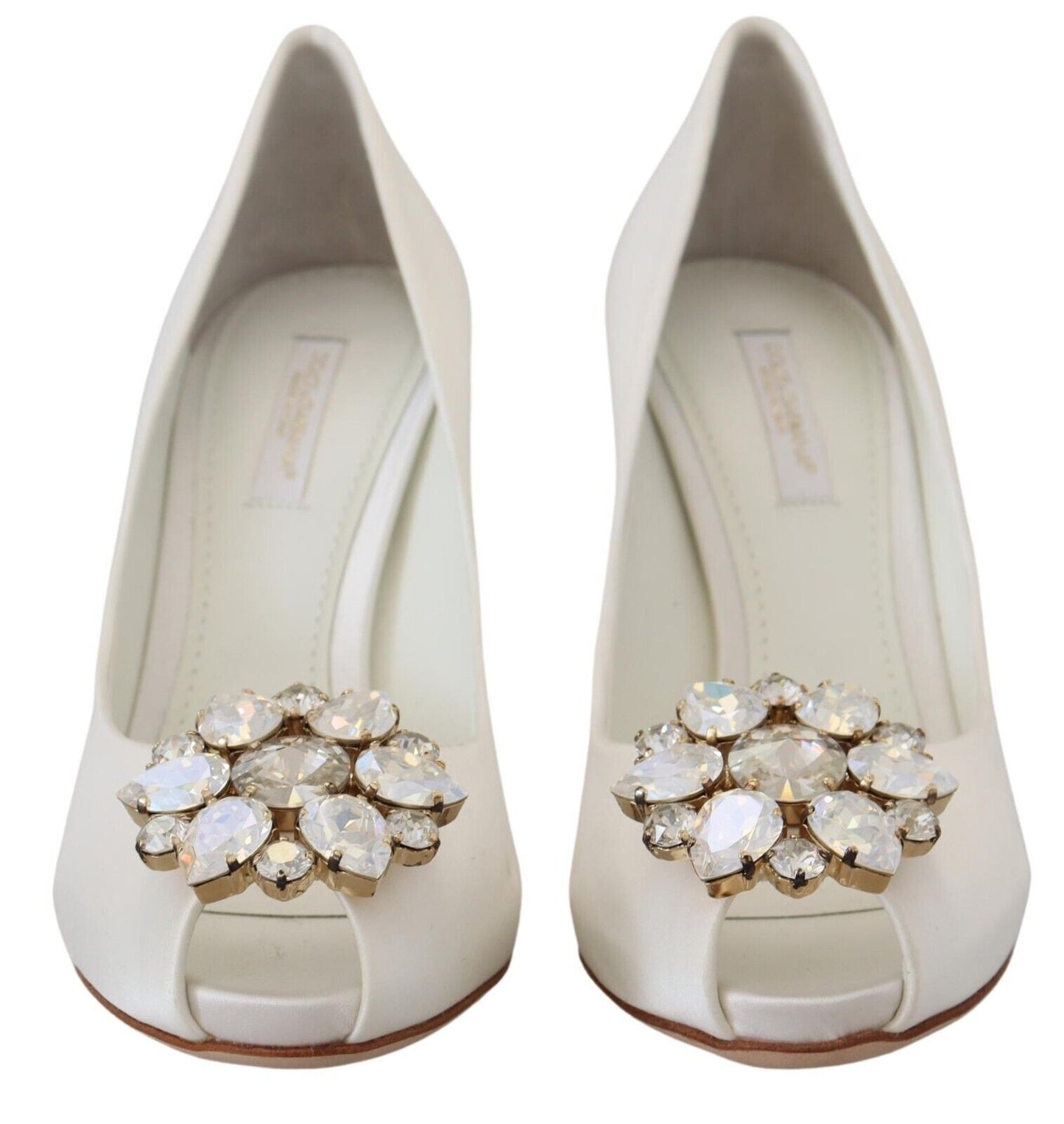 Dolce & Gabbana White Crystals Peep Toe Heel Satin Pumps Dolce & Gabbana