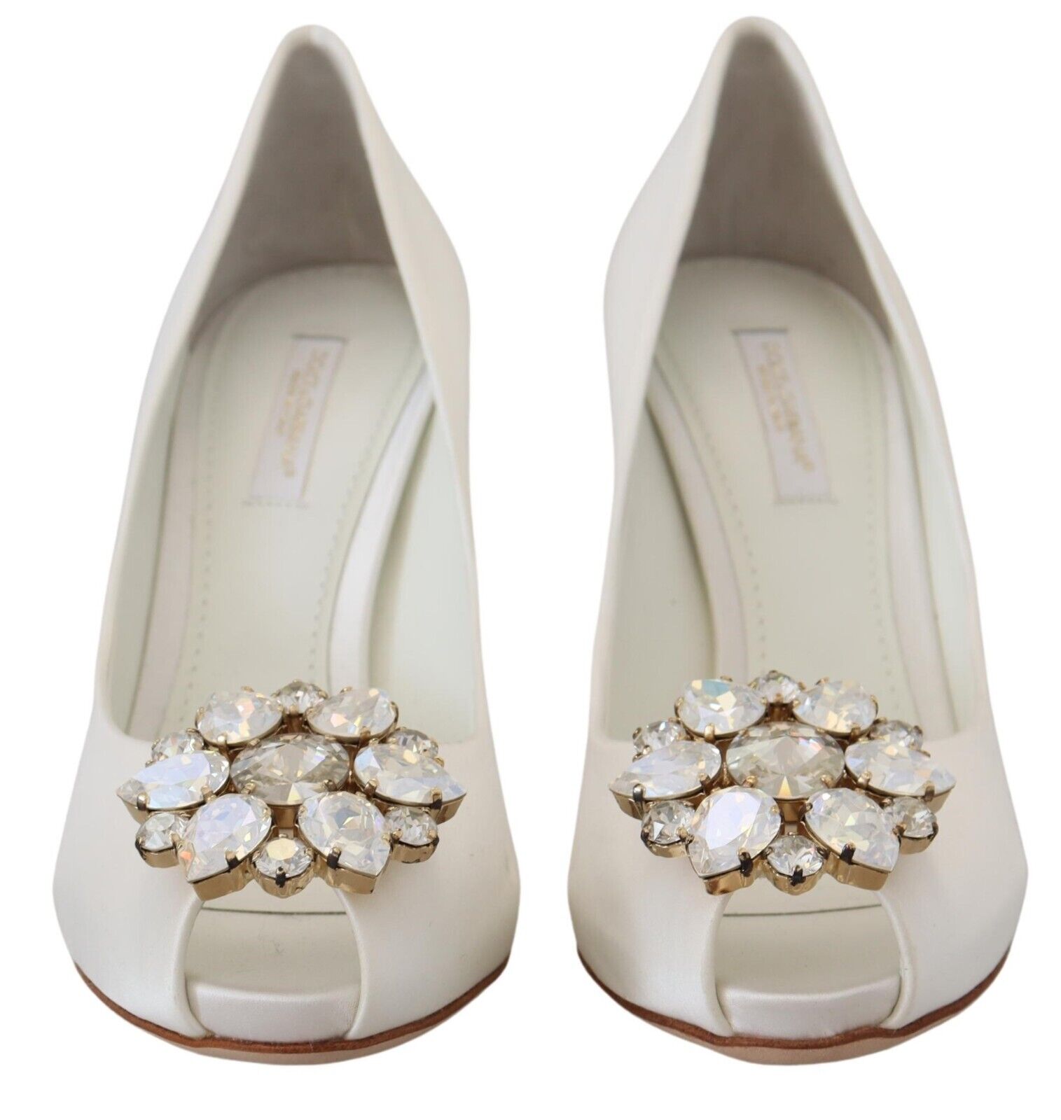 Dolce & Gabbana White Crystals Peep Toe Heel Satin Pumps Dolce & Gabbana