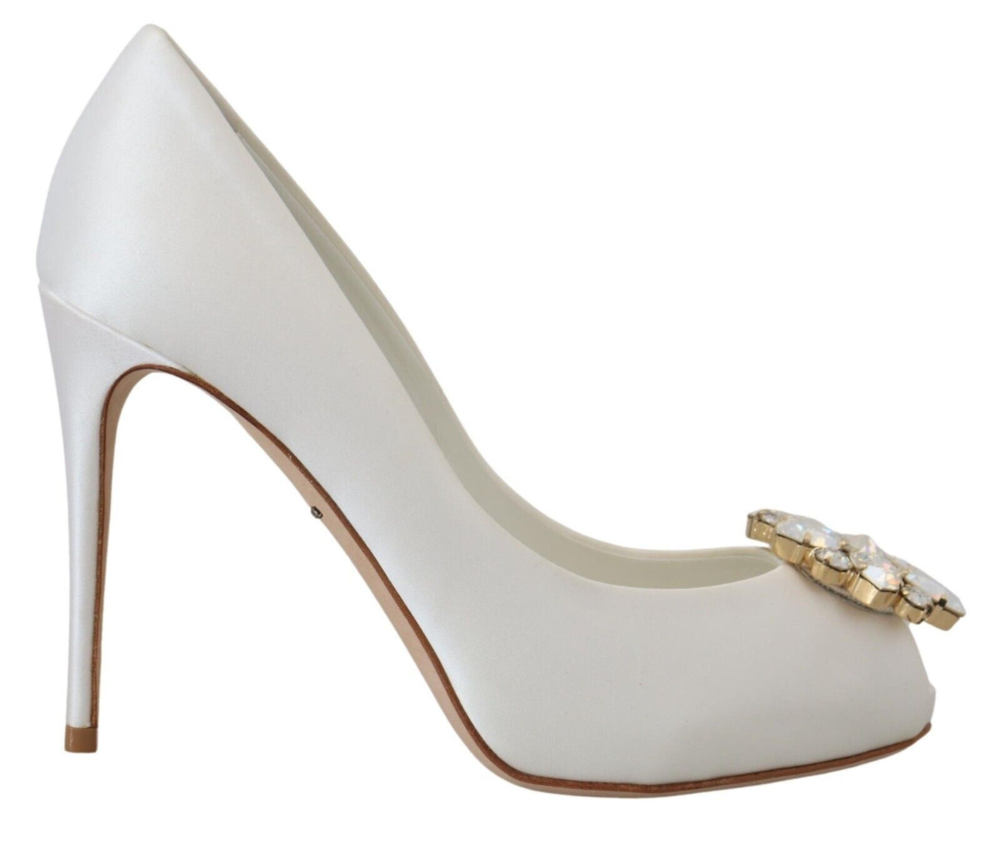 Dolce & Gabbana White Crystals Peep Toe Heel Satin Pumps Dolce & Gabbana