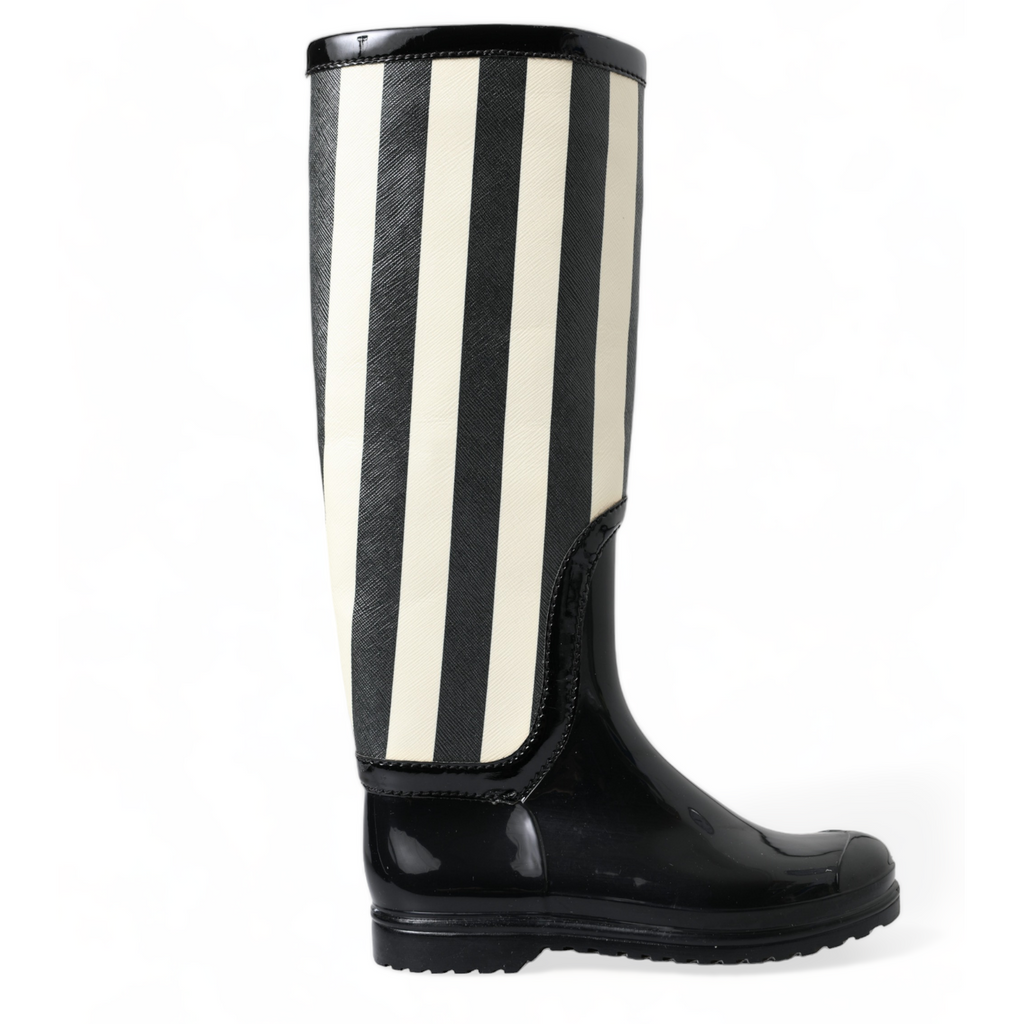 Dolce & Gabbana Black Rubber Knee High Flat Boots Shoes