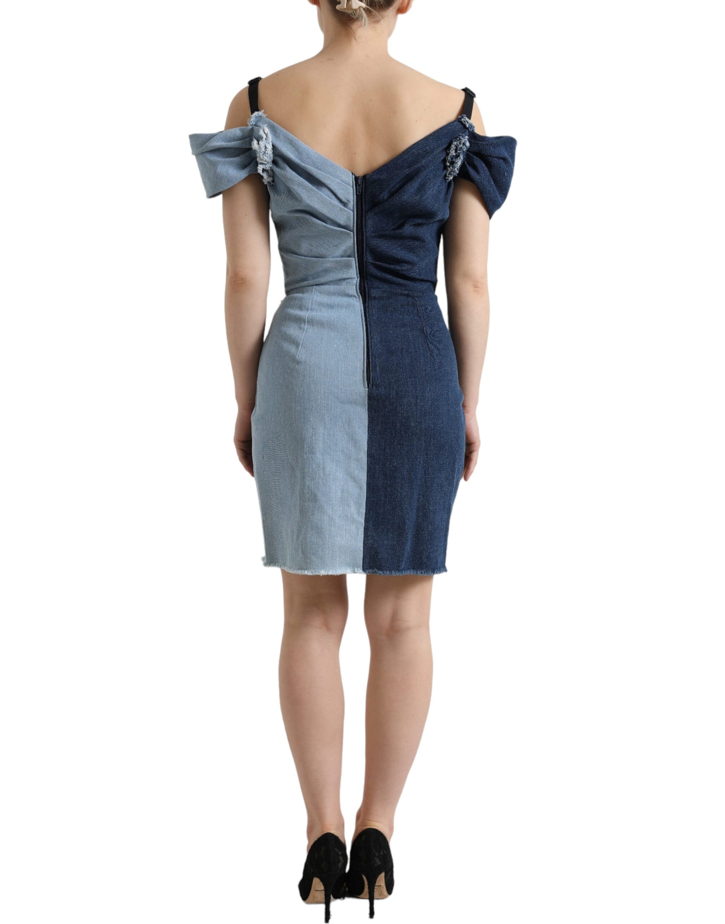 Dolce & Gabbana Blue Patchwork Two Tone Denim Mini Dress Dolce & Gabbana