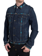 Dolce & Gabbana Blue Denim Turquoise Stones Studded Jacket - Eljoys Fashion 