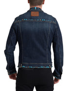 Dolce & Gabbana Blue Denim Turquoise Stones Studded Jacket - Eljoys Fashion 