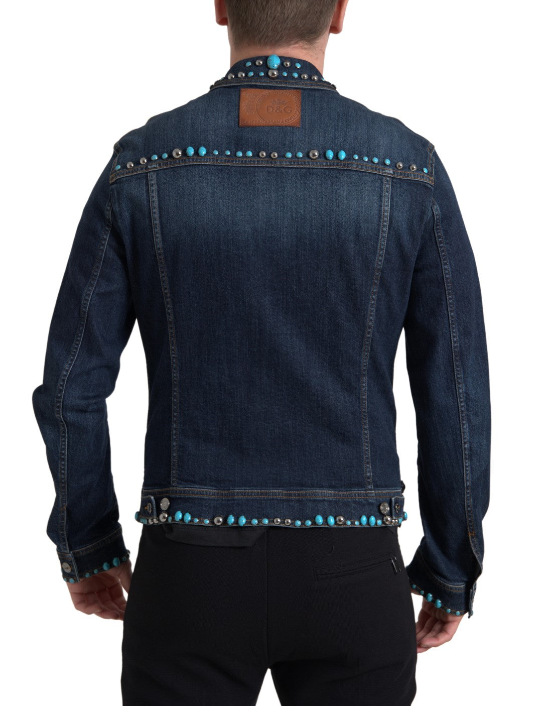 Dolce & Gabbana Blue Denim Turquoise Stones Studded Jacket Dolce & Gabbana