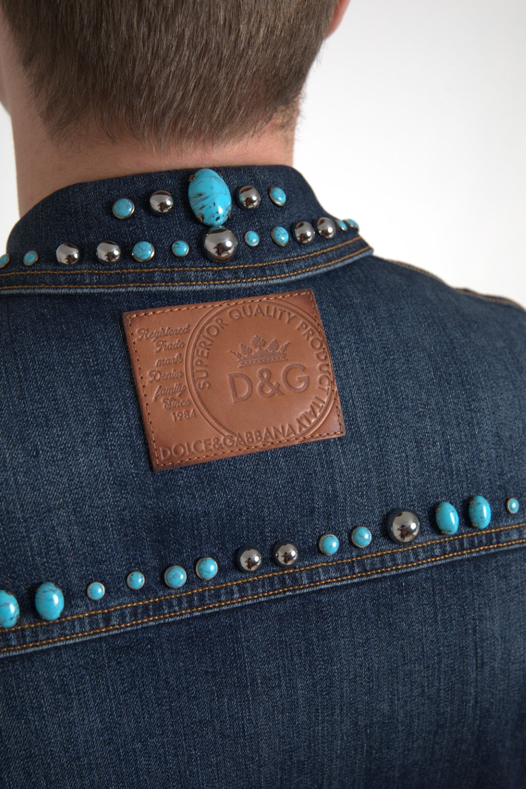 Dolce & Gabbana Blue Denim Turquoise Stones Studded Jacket - Eljoys Fashion 