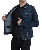 Dolce & Gabbana Blue Denim Turquoise Stones Studded Jacket - Eljoys Fashion 