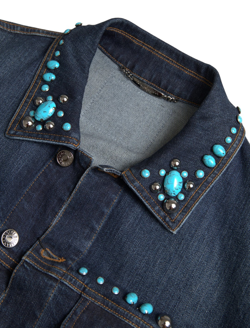 Dolce & Gabbana Blue Denim Turquoise Stones Studded Jacket - Eljoys Fashion 