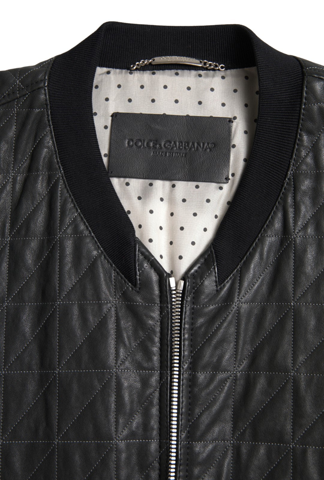 Dolce & Gabbana Black Leather Full Zip Bomber Coat Jacket Dolce & Gabbana