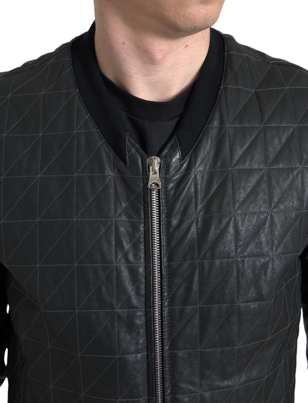 Dolce & Gabbana Black Leather Full Zip Bomber Coat Jacket Dolce & Gabbana