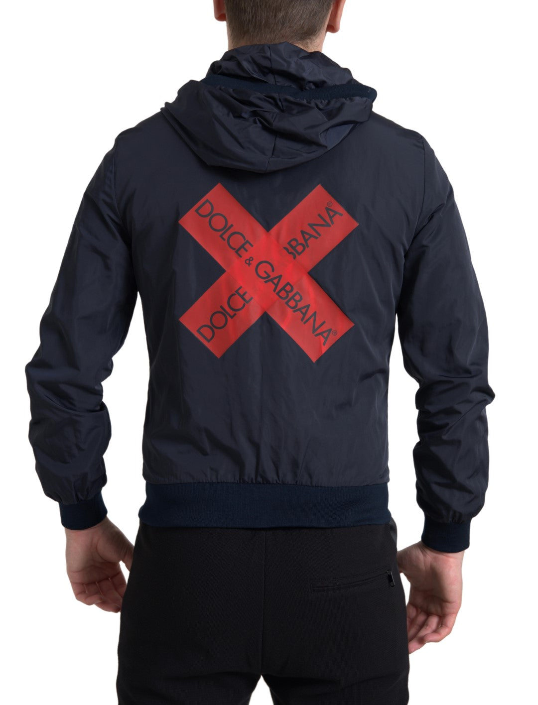 Dolce & Gabbana Blue Hooded Logo Polyester Full Zip Sweater Dolce & Gabbana