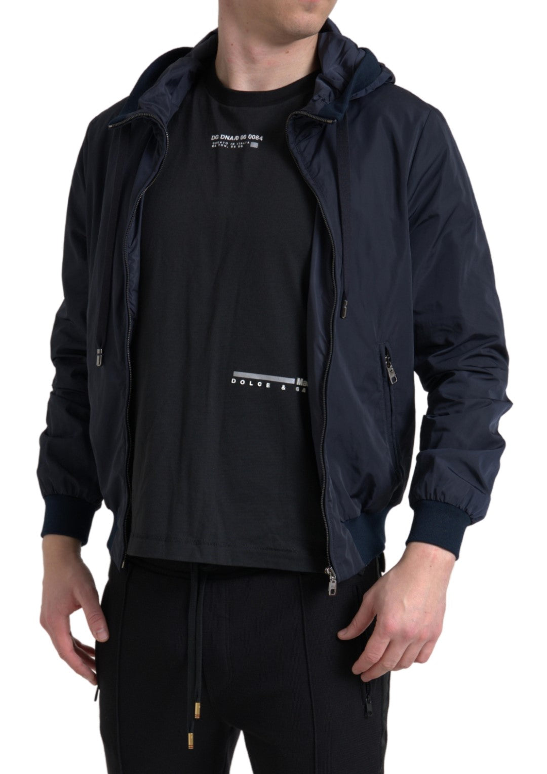 Dolce & Gabbana Blue Hooded Logo Polyester Full Zip Sweater Dolce & Gabbana