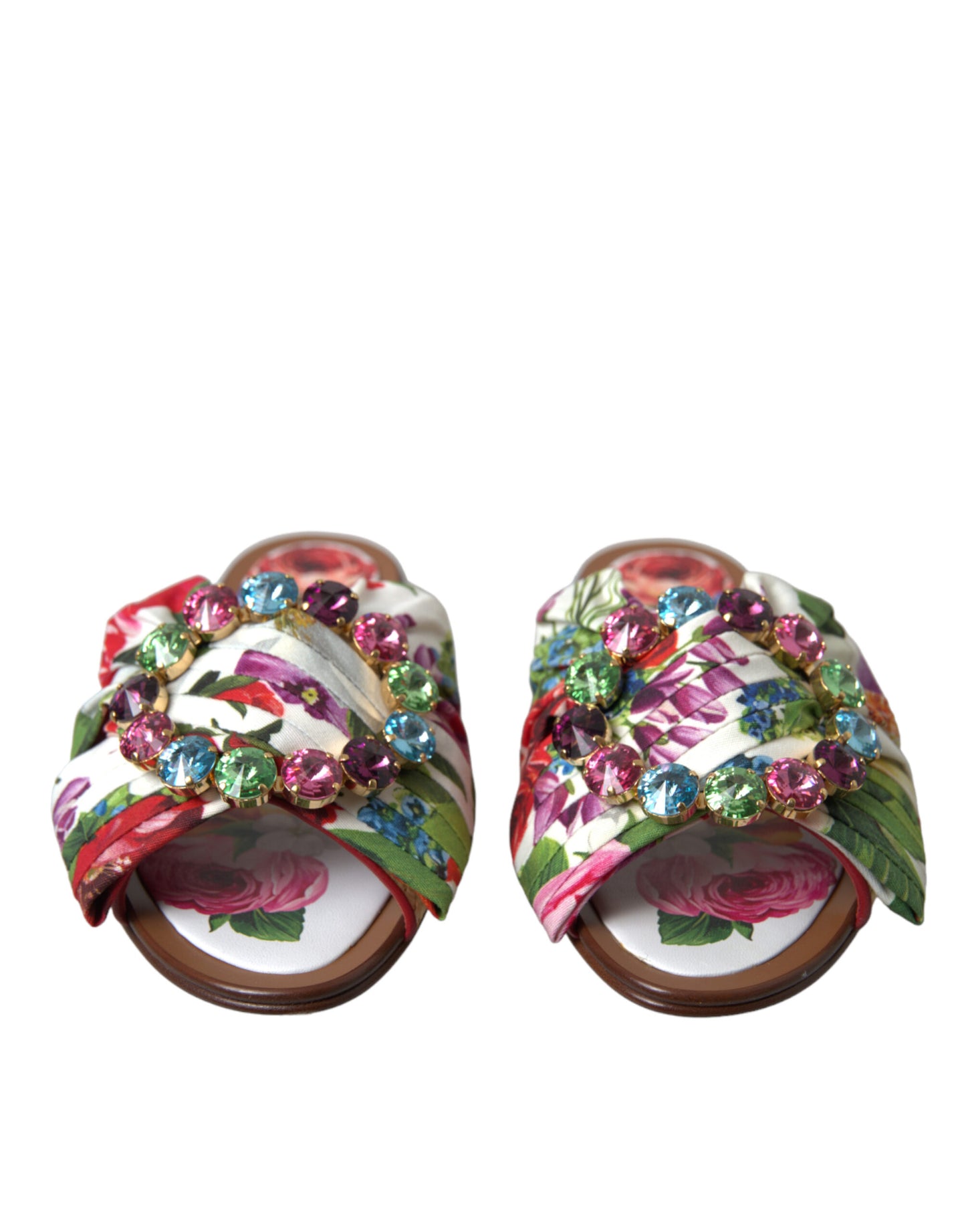 Dolce & Gabbana Multicolor Floral Flats Crystal Sandals Shoes Dolce & Gabbana