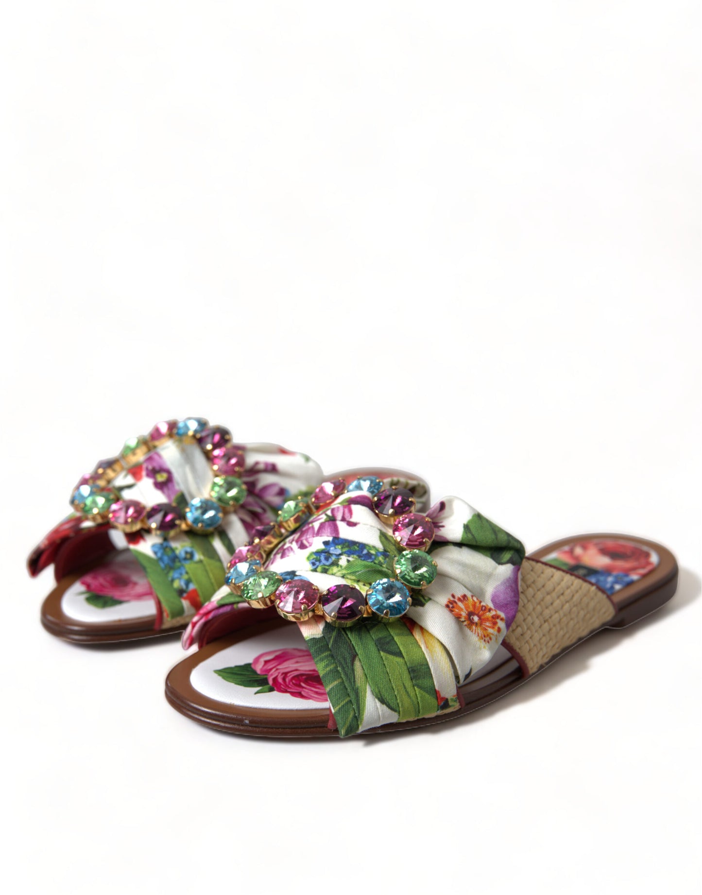 Dolce & Gabbana Multicolor Floral Flats Crystal Sandals Shoes Dolce & Gabbana